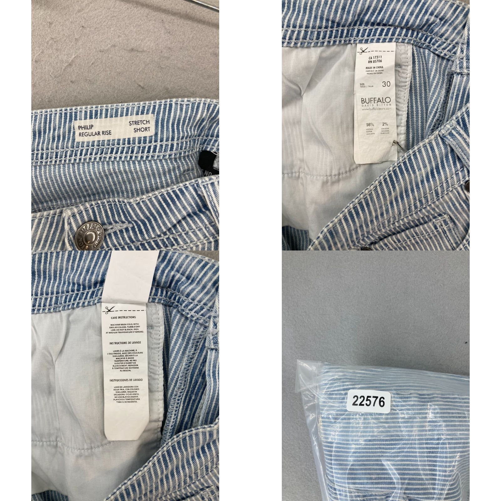 Buffalo David Bitton Buffalo Jeans Mens Shorts Phillip Striped Stretch Denim Casual 30 Blue 5-Pocket Design Inseam 9 in Regular Rise Mid Size US 30 / EU 46 - 9 Thumbnail