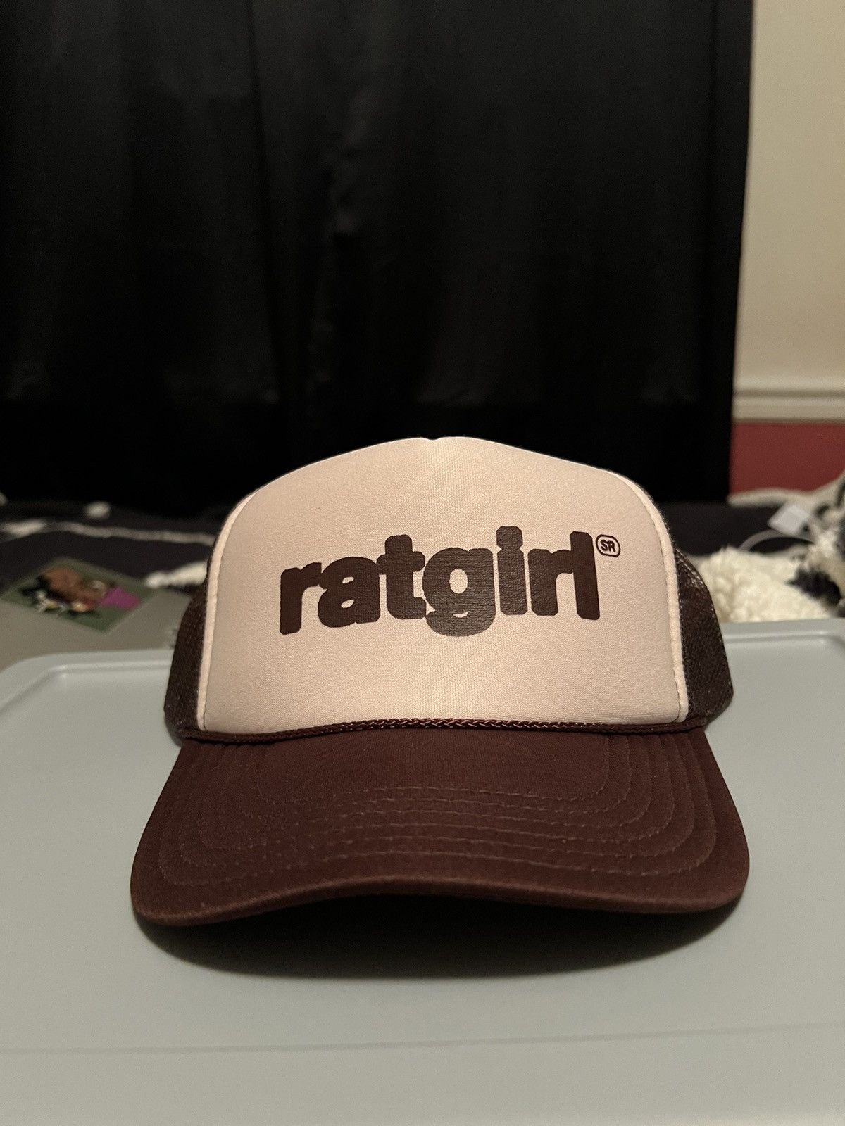 image of Stray Rats Ratgirl Trucker Hat in White/Brown, Men's