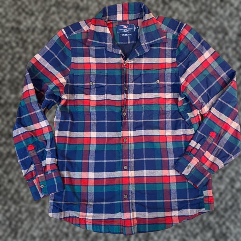 Vineyard Vines Vineyard Vines Shirt Jacket Mens Medium Blue Red Plaid Lined Crosby Shirt Size US M / EU 48-50 / 2 - 1 Thumbnail