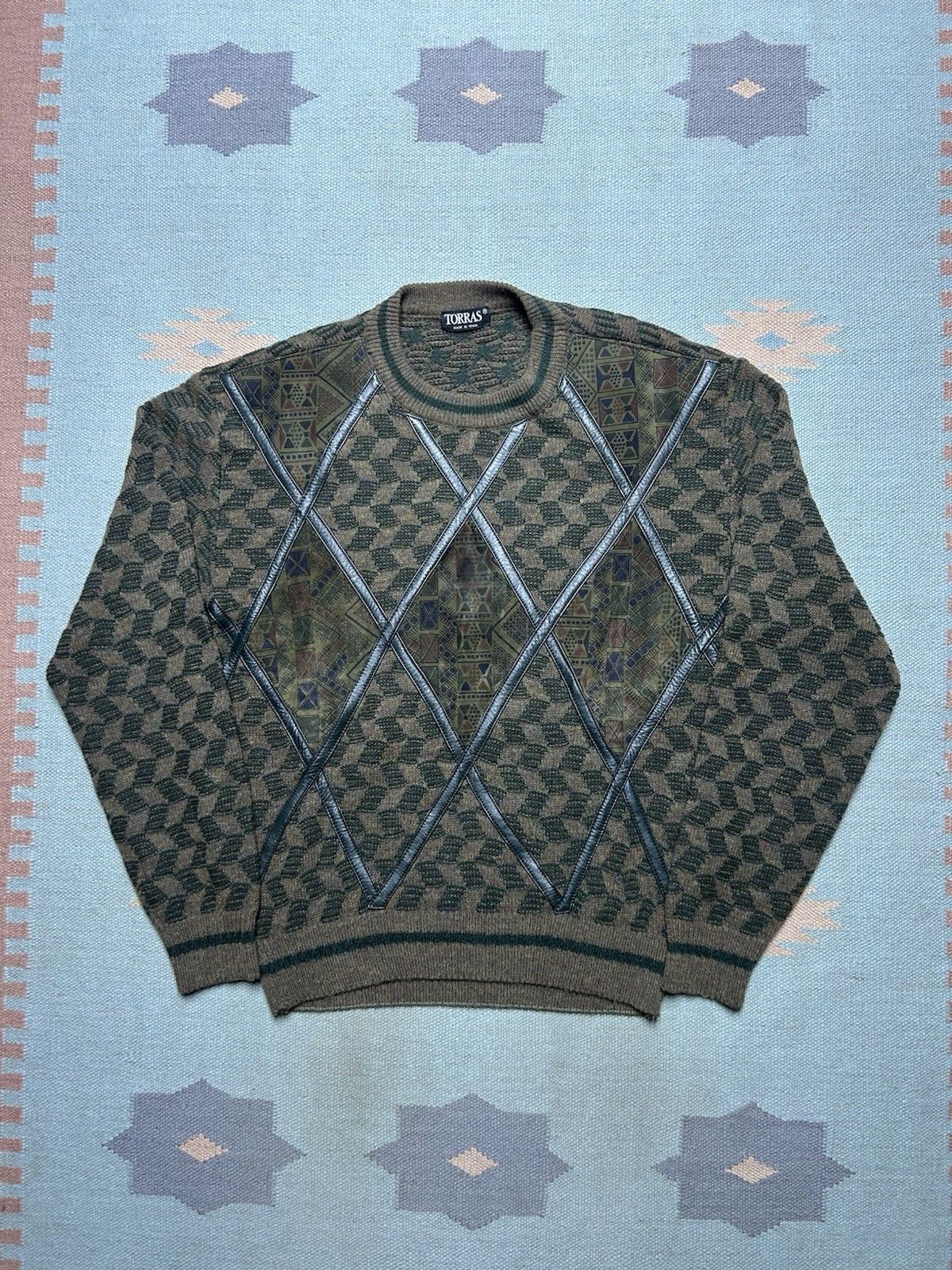 Vintage Vintage Torras knit sweater wool suede accents geometric L Size US L / EU 52-54 / 3 - 1 Thumbnail