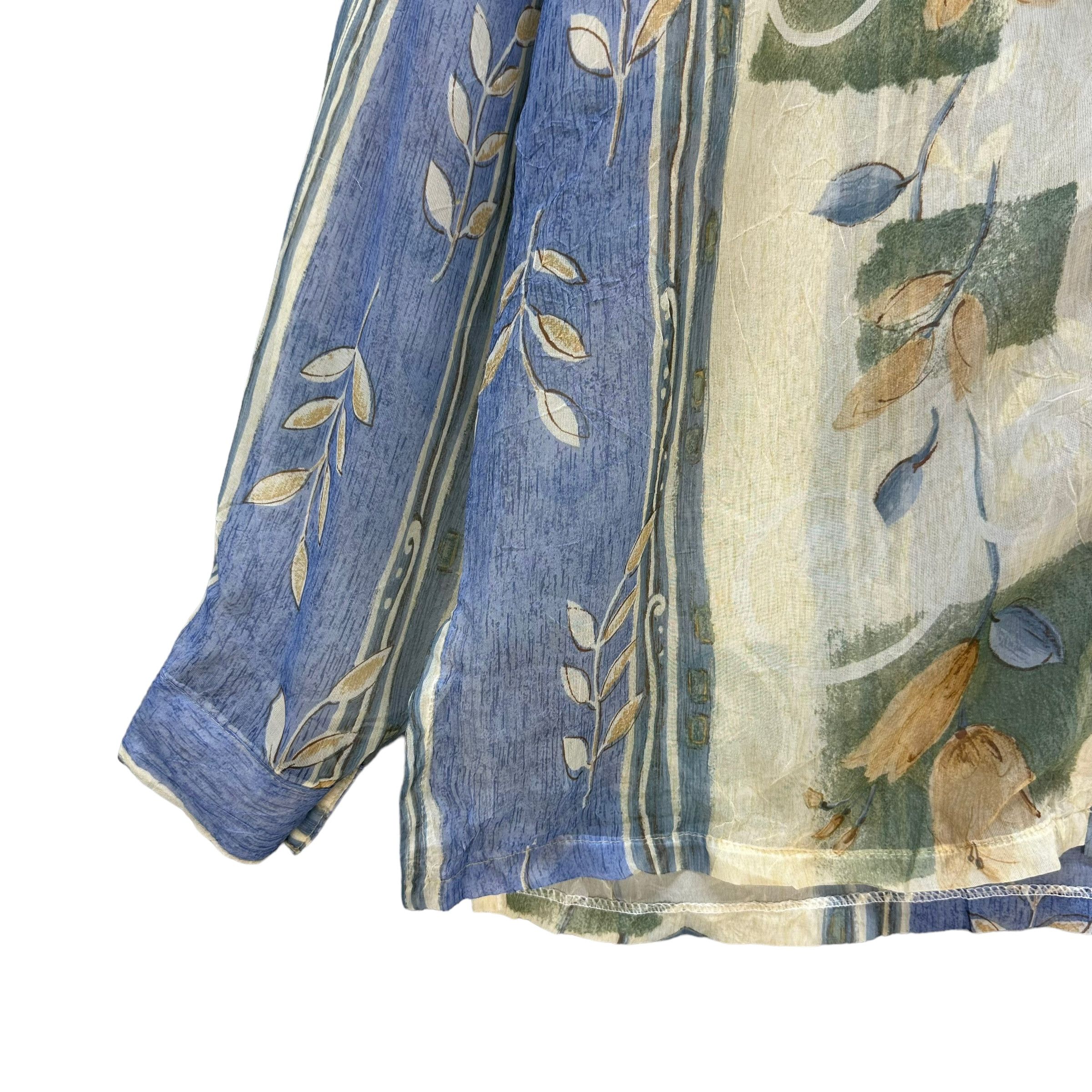 Vintage Flower Graphic Printed Poly Thin Button Shirt #9184-67 Size L / US 10 / IT 46 - 4 Thumbnail