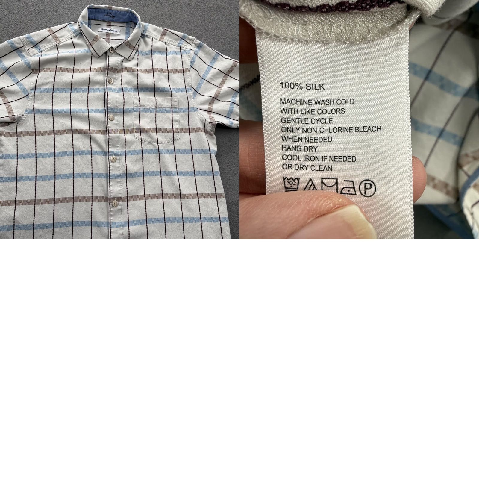 Tommy Bahama Tommy Bahama Shirt Mens Medium Beige Plaid 100% Silk Short Sleeve Button-Up Size US M / EU 48-50 / 2 - 8 Thumbnail