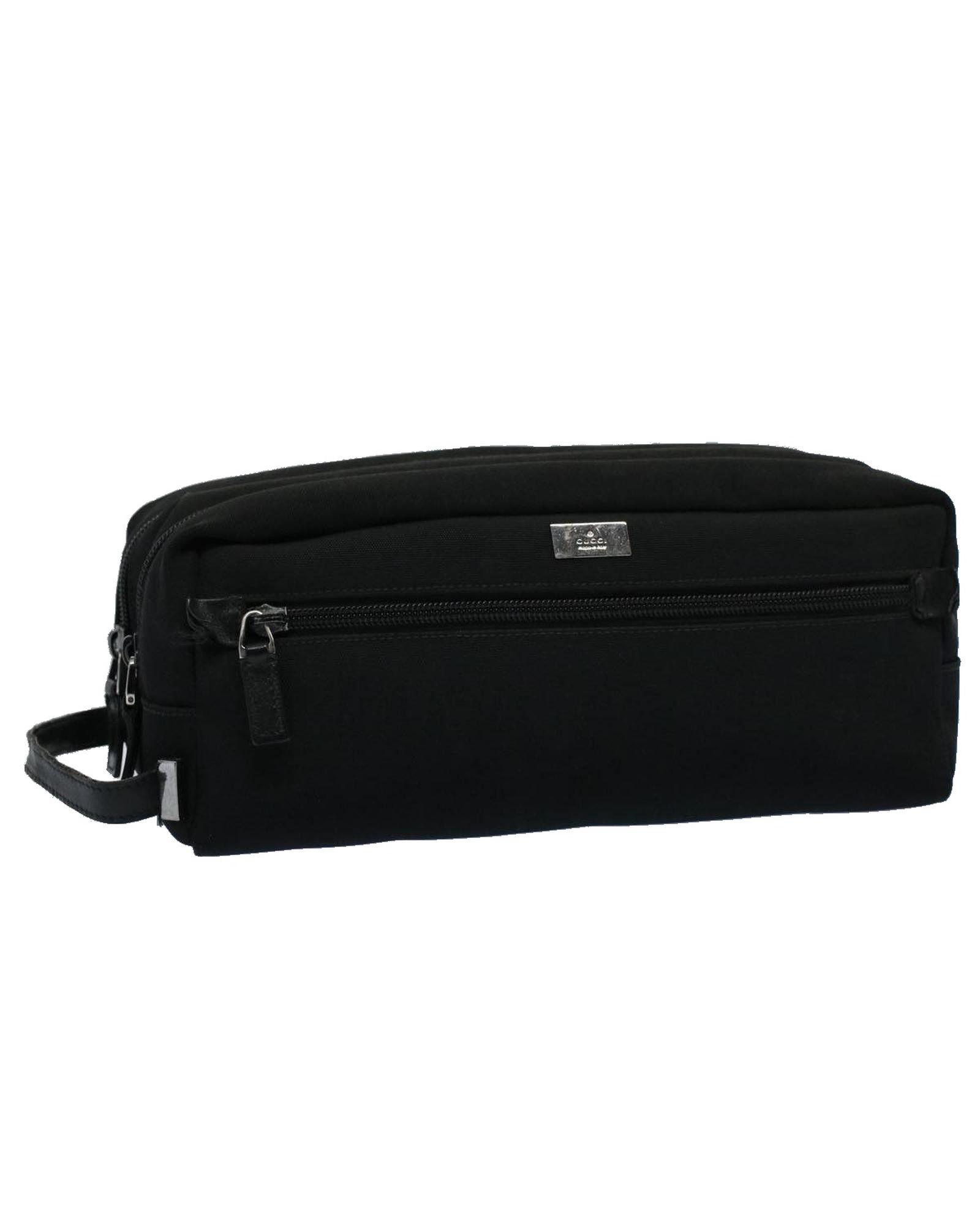 image of Gucci Canvas Black Clutch Bag With Metal Fittings, Women's