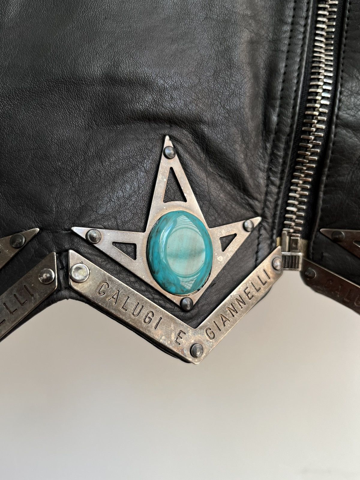 Calugi e Gianelli Calugi e Giannelli 80s steel & turquoise leather biker vest Size US S / EU 44-46 / 1 - 3 Thumbnail