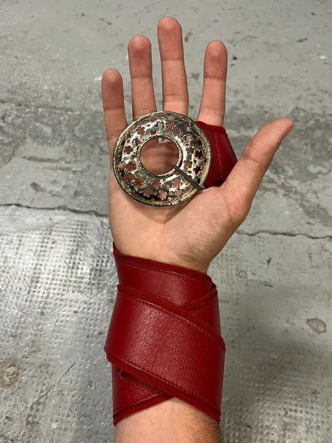 Marithe + Francois Girbaud Marithé + François Girbaud Round Buckle Red Leather Belt Size ONE SIZE - 1 Thumbnail
