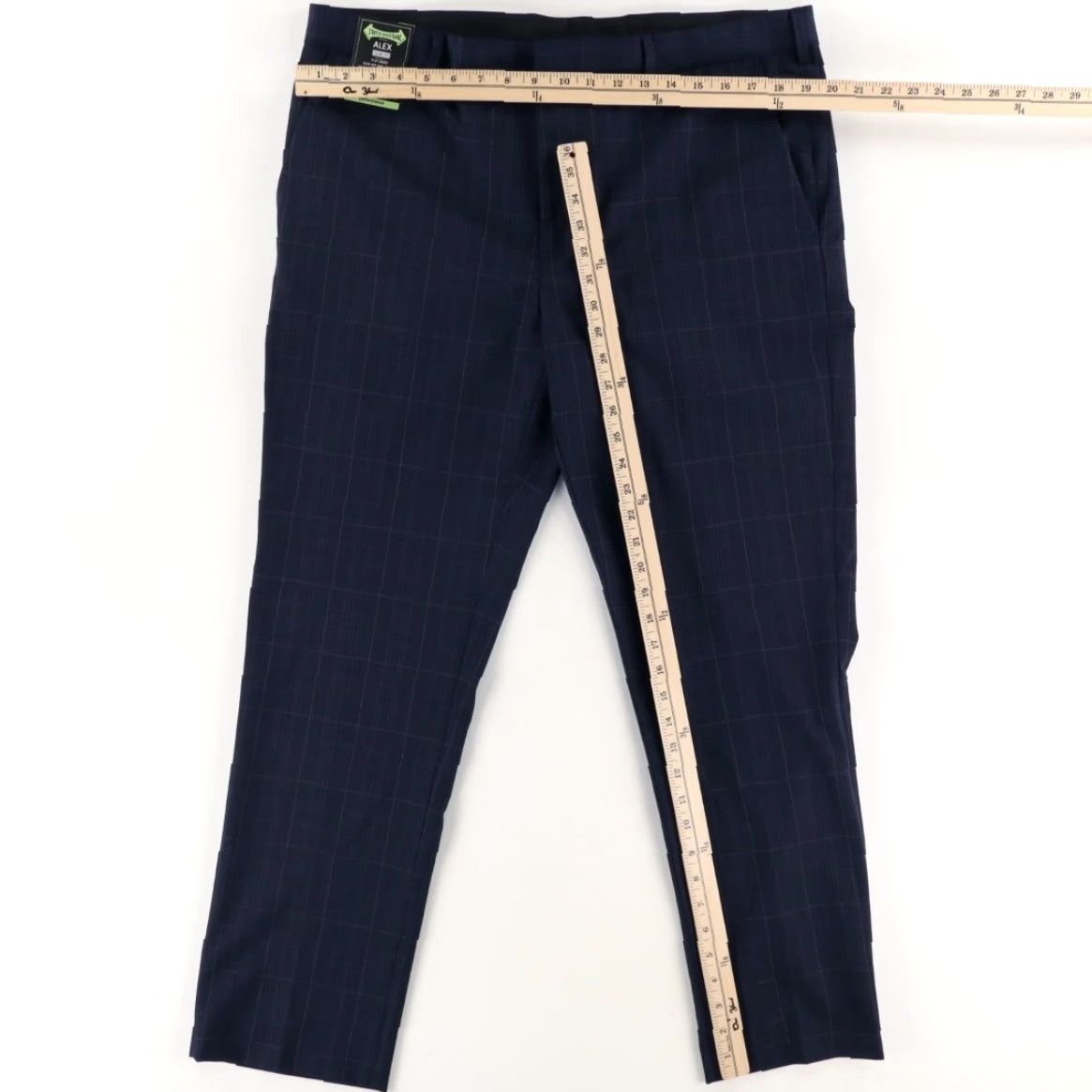 Murano Murano Slim Fit Chino Pants Navy Plaid Men's 38 - Alex Slim Fit Polyester Woven Casual Trousers Size US 38 / EU 54 - 3 Thumbnail