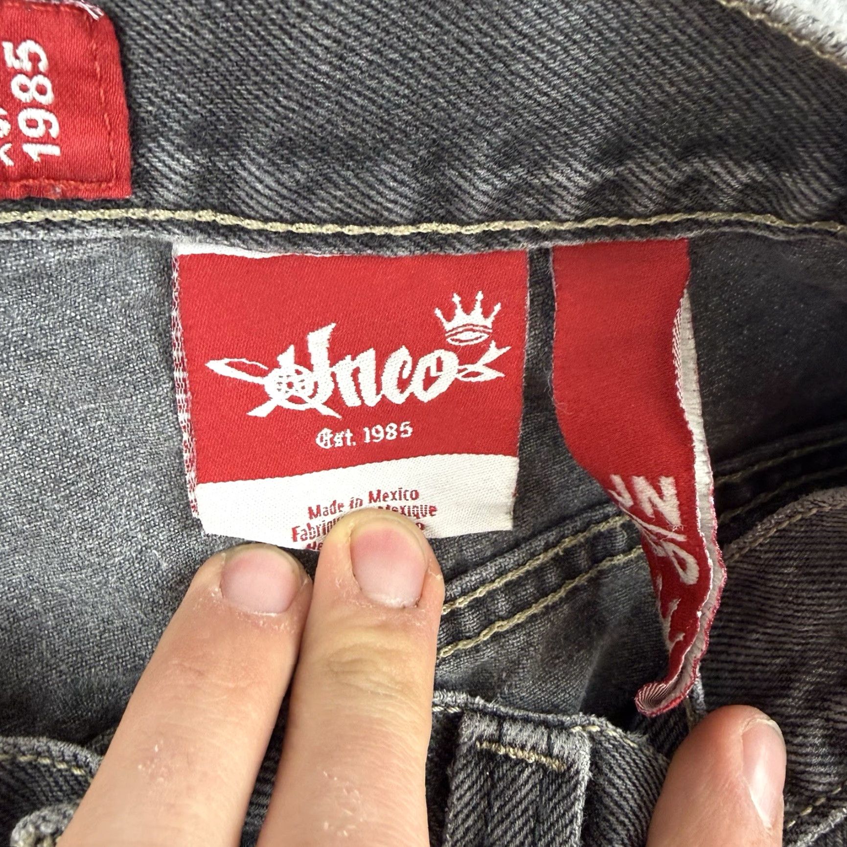 JNCO VINTAGE JNCO DenIM Short Jeans Baggy Wide Leg Gray Carpenter Bulldog 90s Grunge Mens 30 Black Denim 5-Pocket Baggy Style Size US 30 / EU 46 - 5 Thumbnail