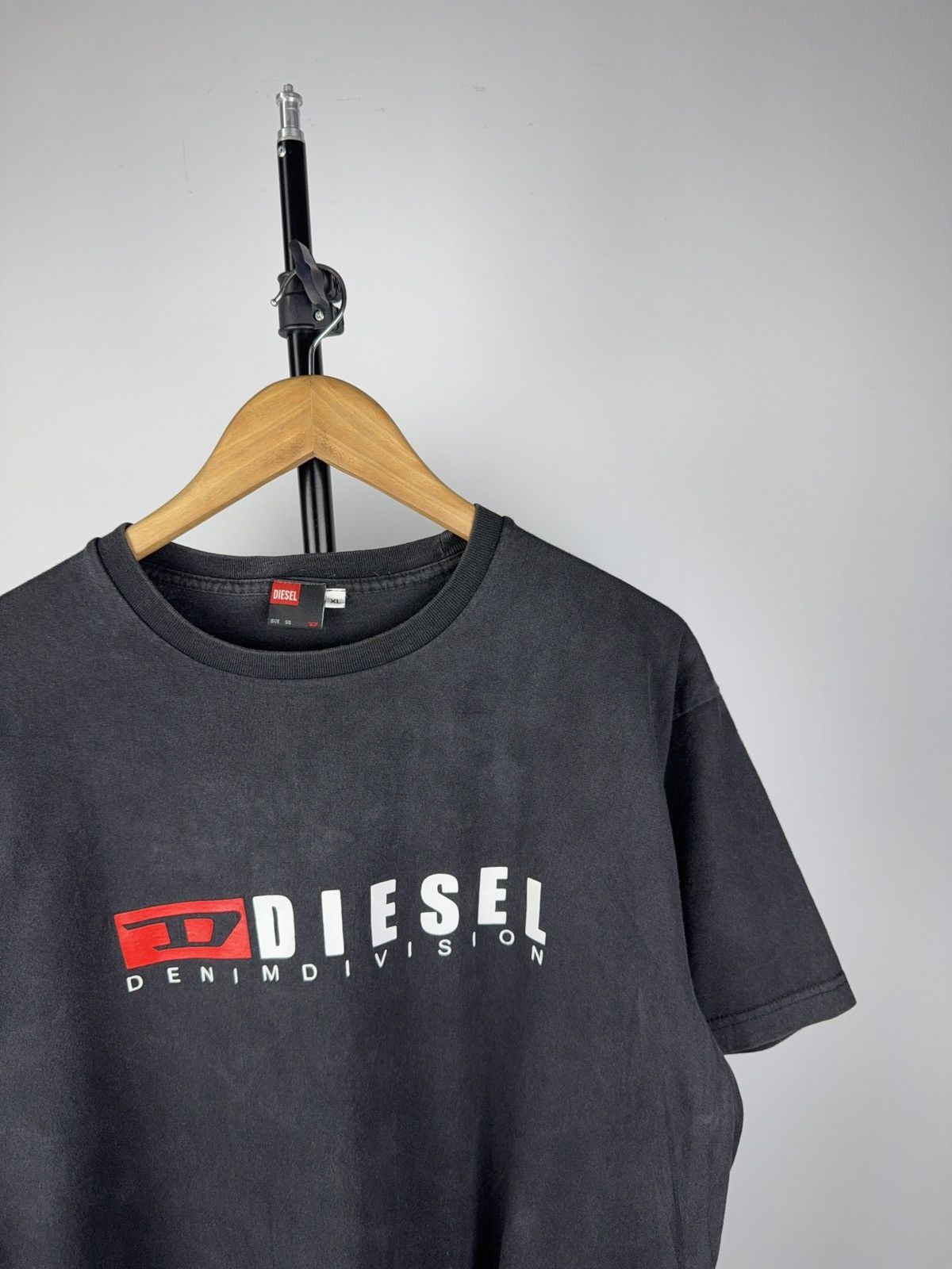 90s Diesel Denim Division Logo Tee Faded Black Y2K Style XL