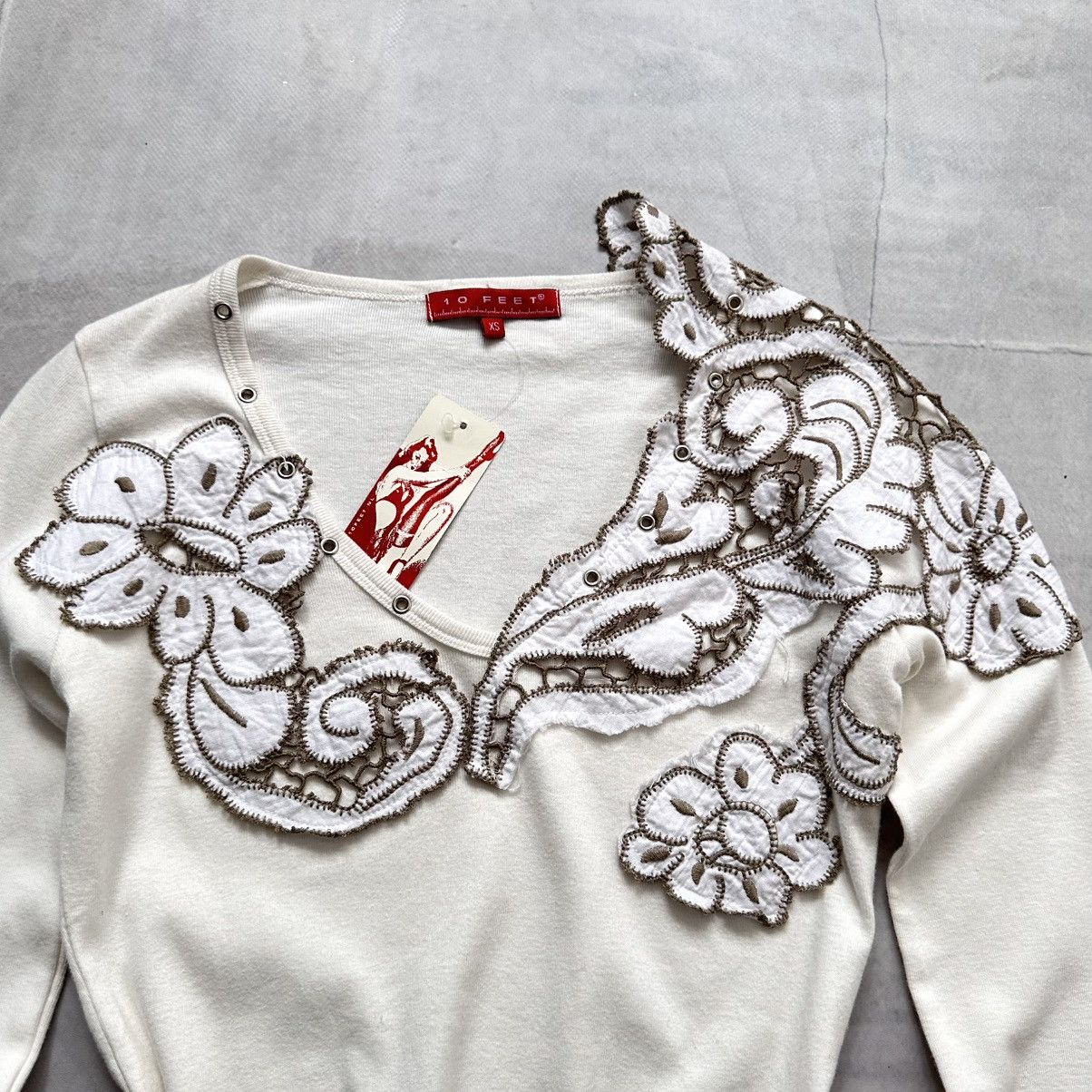Hysteric Glamour Y2K Flower Embroidered Long Sleeve T Shirt Sarah Pacini Vibe Size XS / US 0-2 / IT 36-38 - 3 Thumbnail