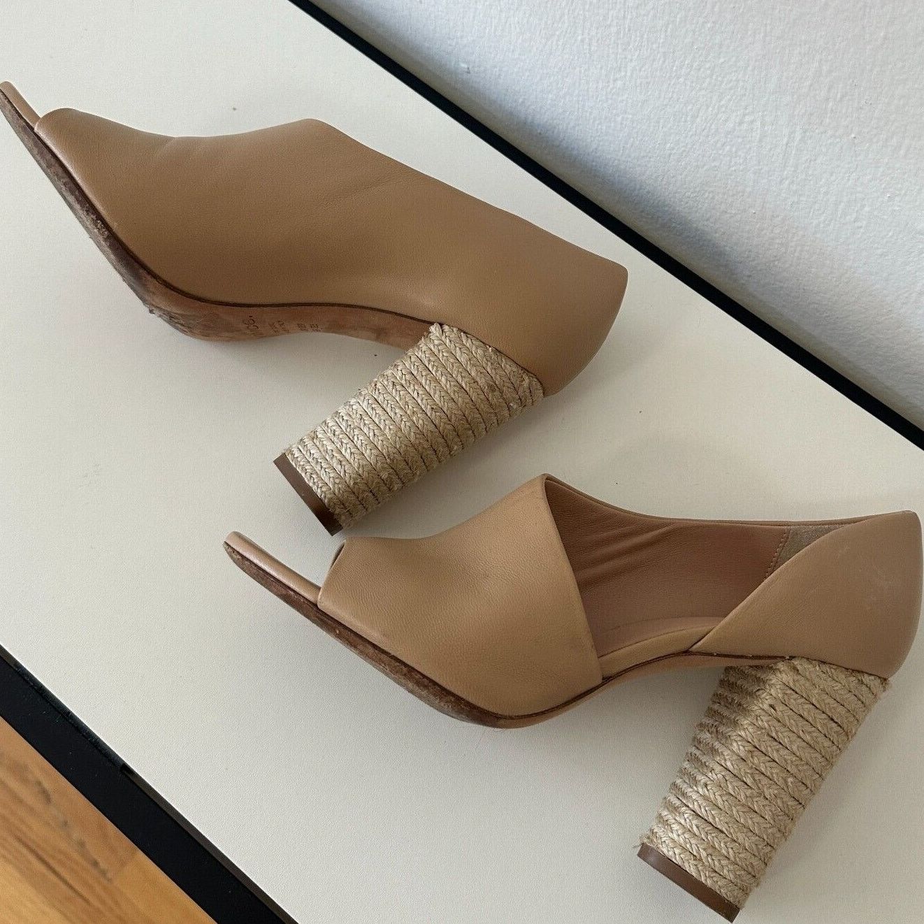 Vince VINCE Percey Taupe Leather Open Toe Jute Wrapped Heels 8.5 Size US 8.5 / IT 38.5 - 9 Thumbnail