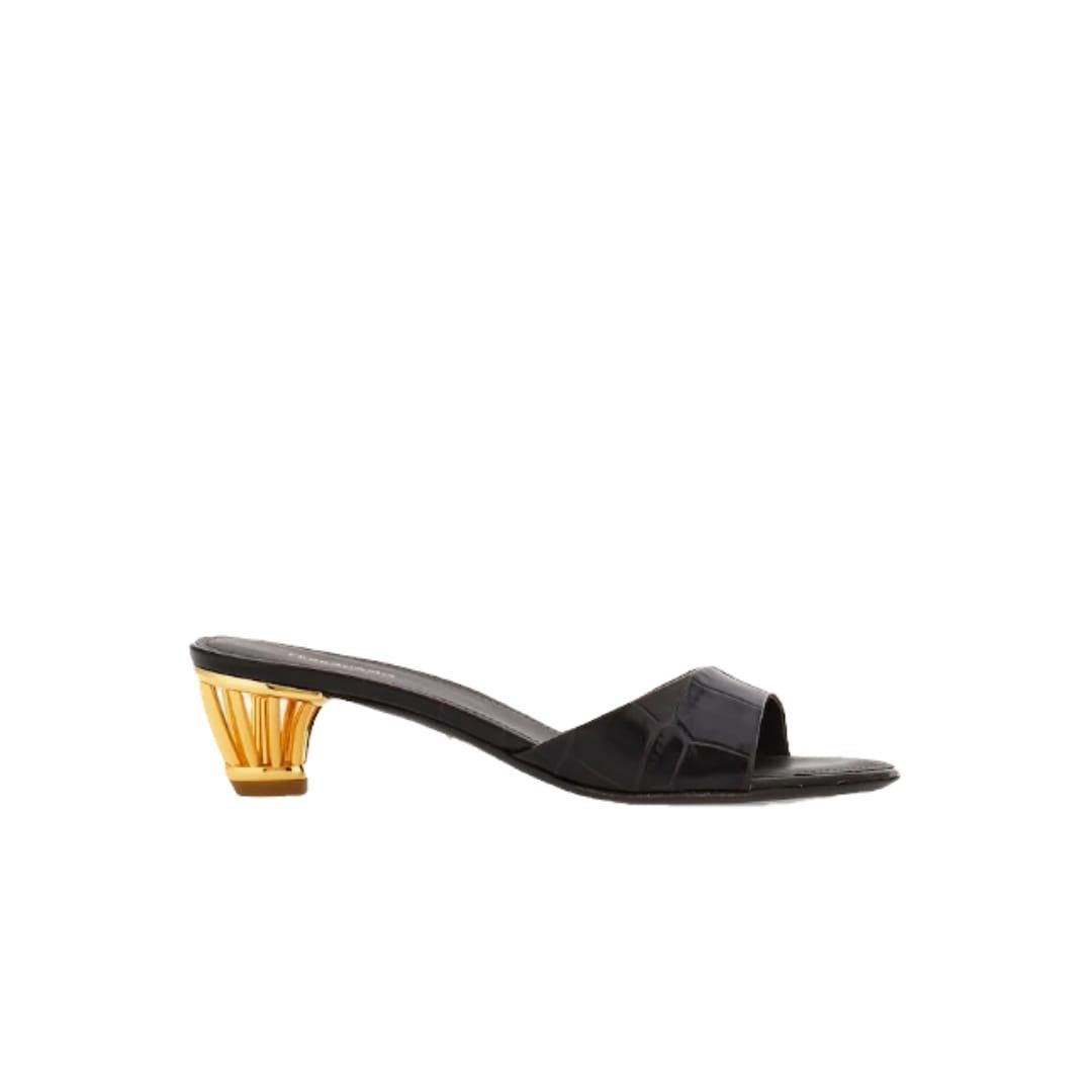 Salvatore Ferragamo o1s1rm0924 Cage Heel Slide in Chocolate Brown Size US 5.5 / IT 35.5 - 1 Thumbnail