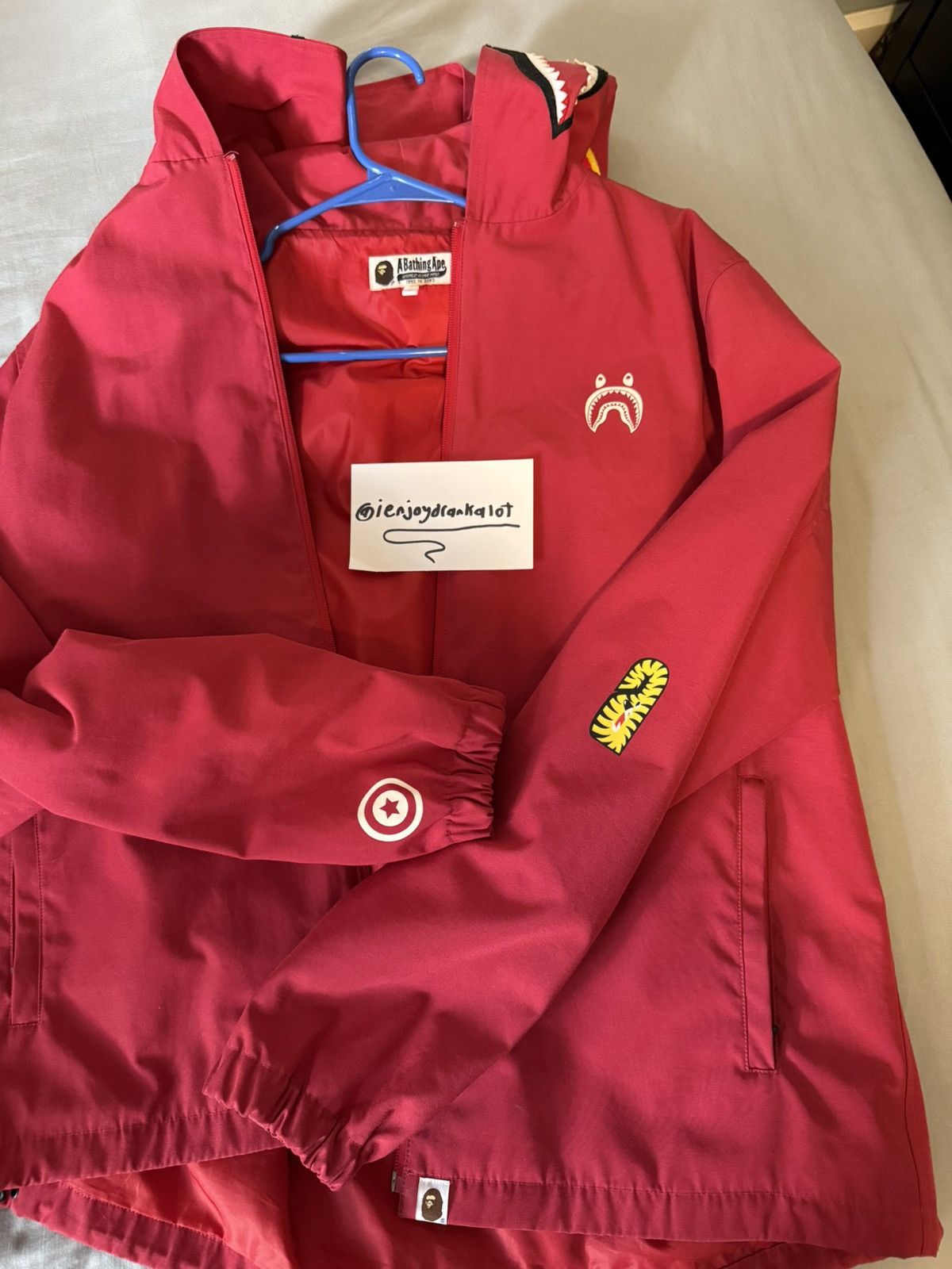 Bape Bape shark hood red windbreaker Size US L / EU 52-54 / 3 - 2 Thumbnail