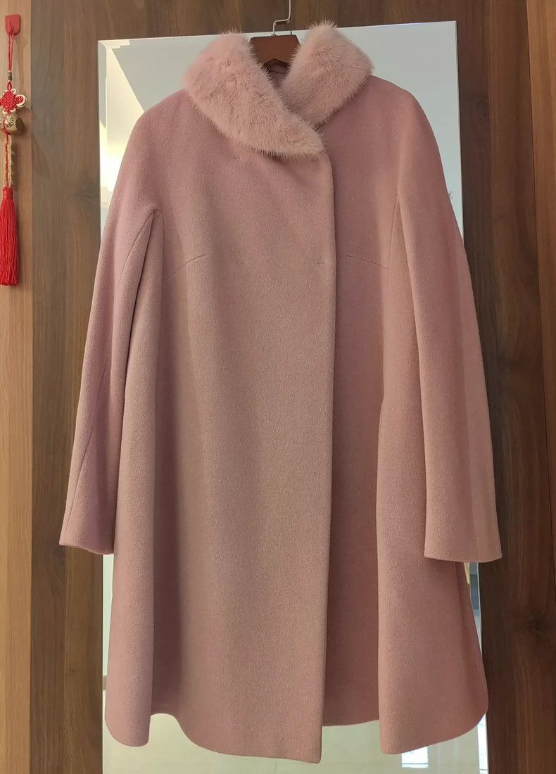 Max Mara Pink Mink Collar Cape Coat