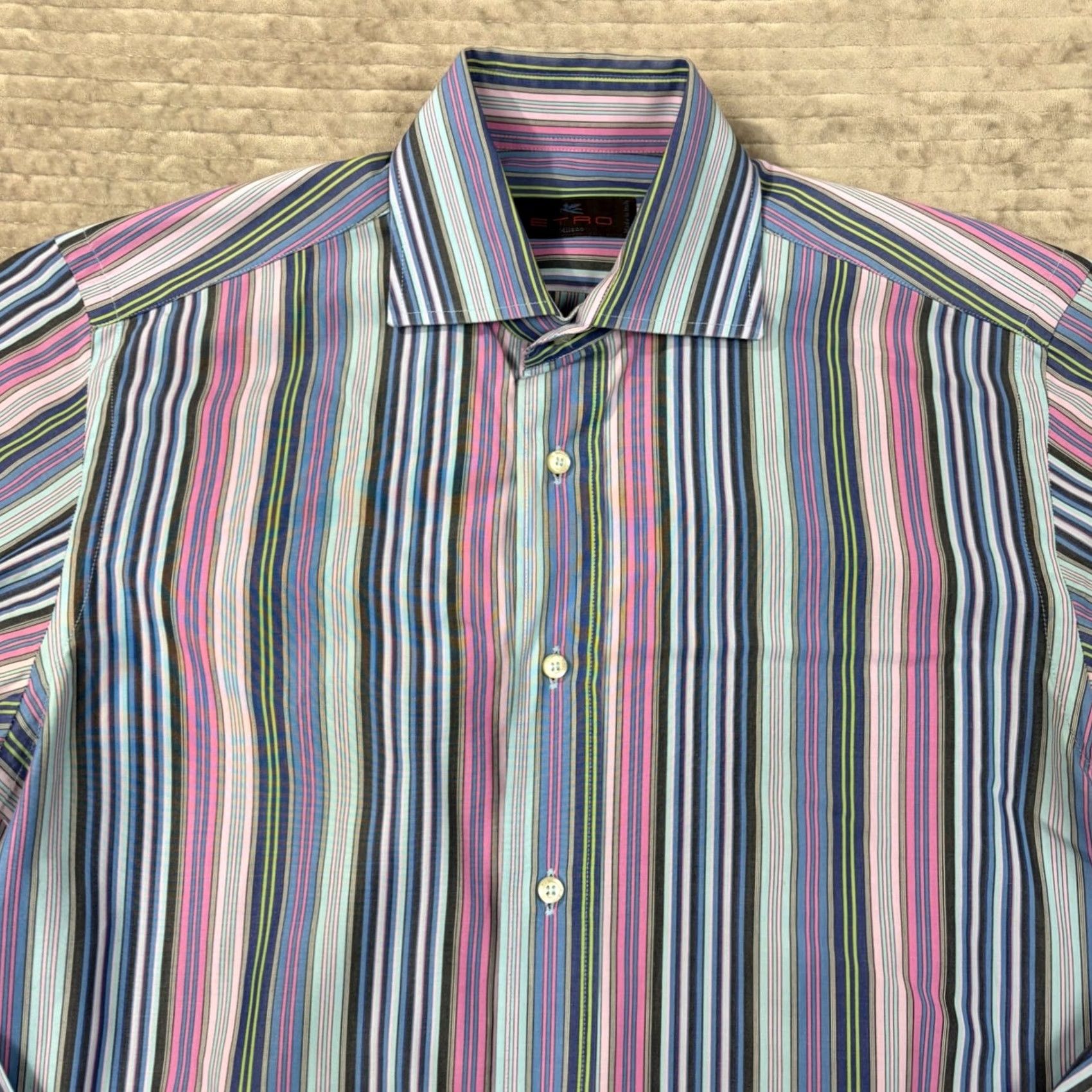 Etro Etro Milano Mens Multi Color Vertical Stripe Button Down Shirt Made in Italy Size US M / EU 48-50 / 2 - 2 Thumbnail