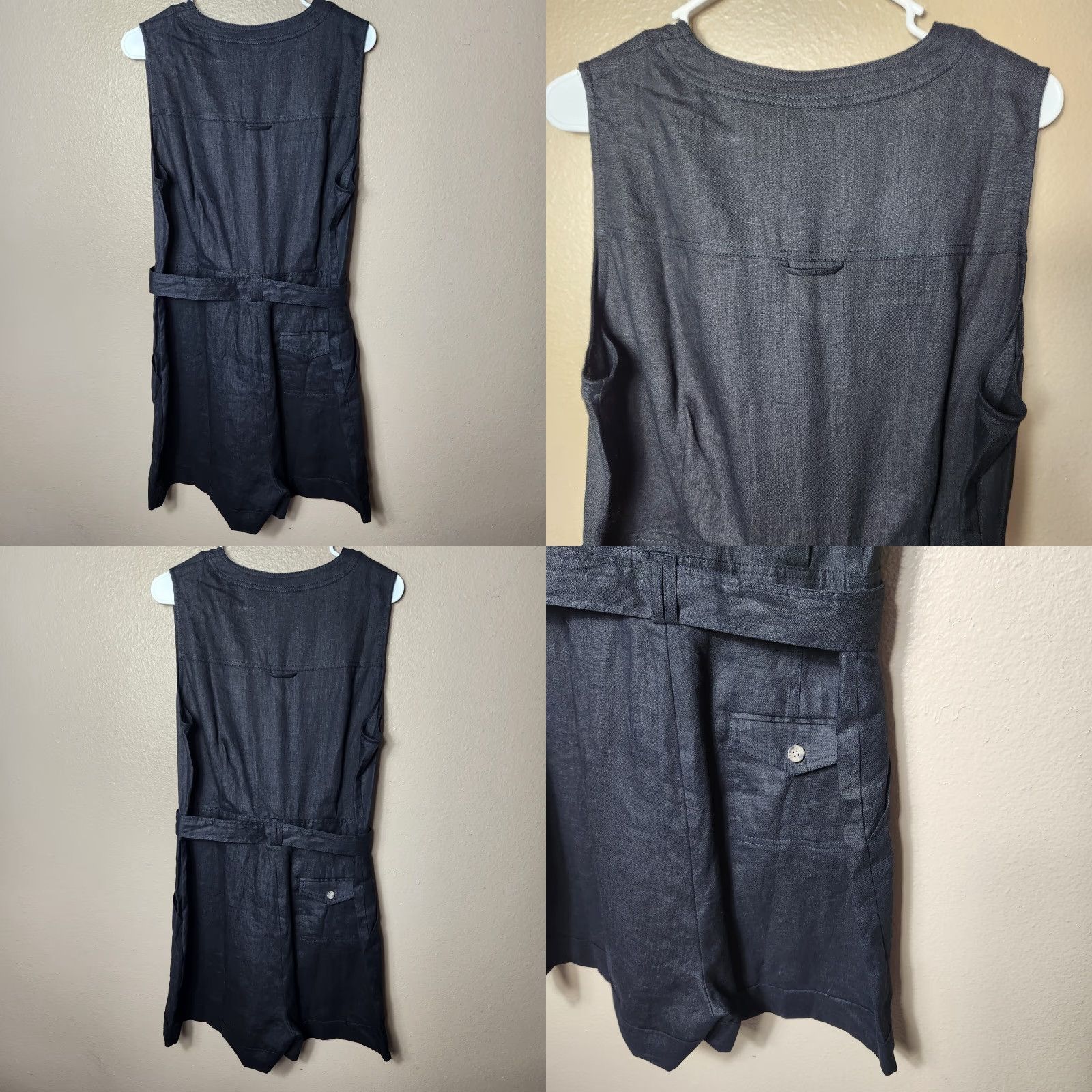 Whistles Whistles UK Black Linen Button Detail Playsuit Romper Tie Belt-Size 12 US NWT Womens Casual Beach 12 Black Whistles Size 34" / US 12 / IT 48 - 8 Thumbnail