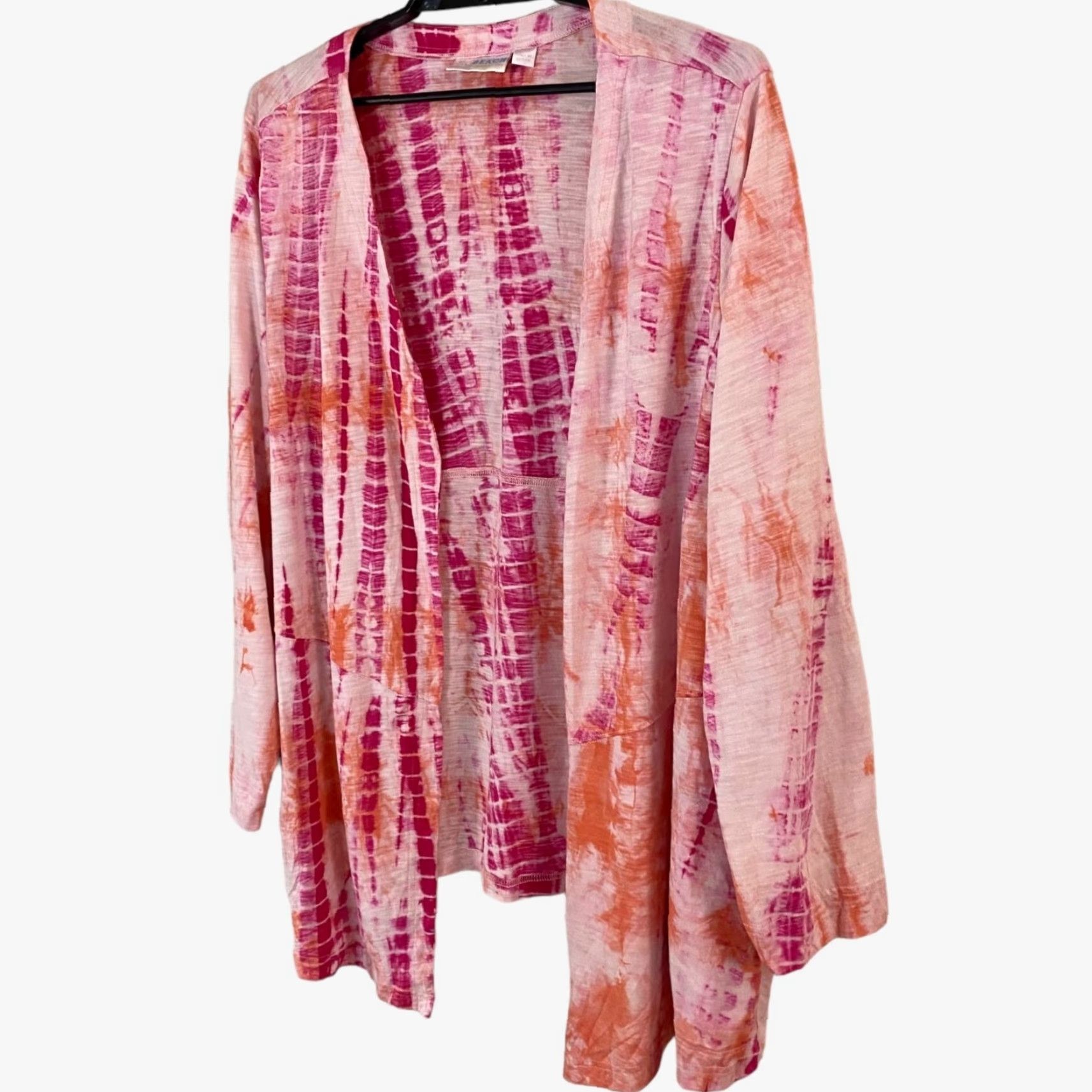 Vintage Belle Beach by Kim Gravel Tie-Dye Slub Knit Cardigan Sweater Pink Womens 4X Plus Size Open Pockets Beach Casual 60% Cotton 40% Modal Size XXL / US 16-18 / IT 52-54 - 2 Thumbnail