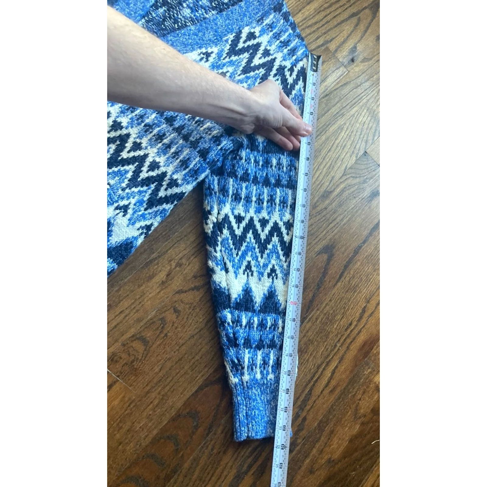 Vintage L.L. Bean Cardigan Sweater Womens Medium Blue Fair Isle Open Cotton Knit" Size M / US 6-8 / IT 42-44 - 7 Thumbnail