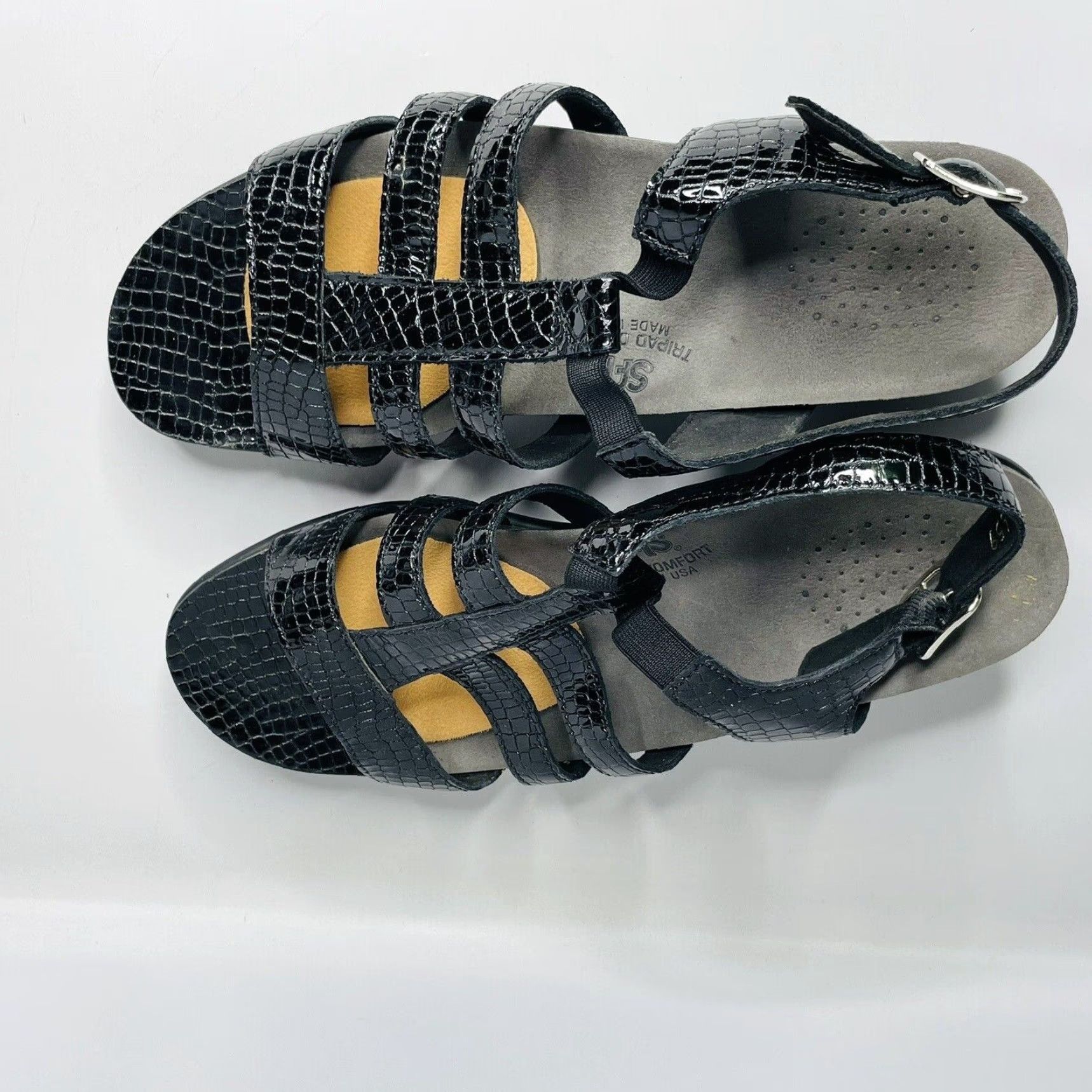 SAS VINTAGE SAS Tripad Allegro Black Patent Leather Croc Snake Print Heel Sandals Sz 10 N Size US 10 / IT 40 - 5 Thumbnail