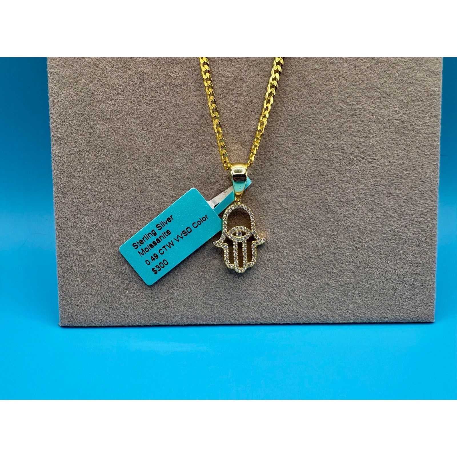 Jewelry NWT .5ct Moissanite Hamsa Vermeil Gold over 925 Necklace Size ONE SIZE - 10 Thumbnail