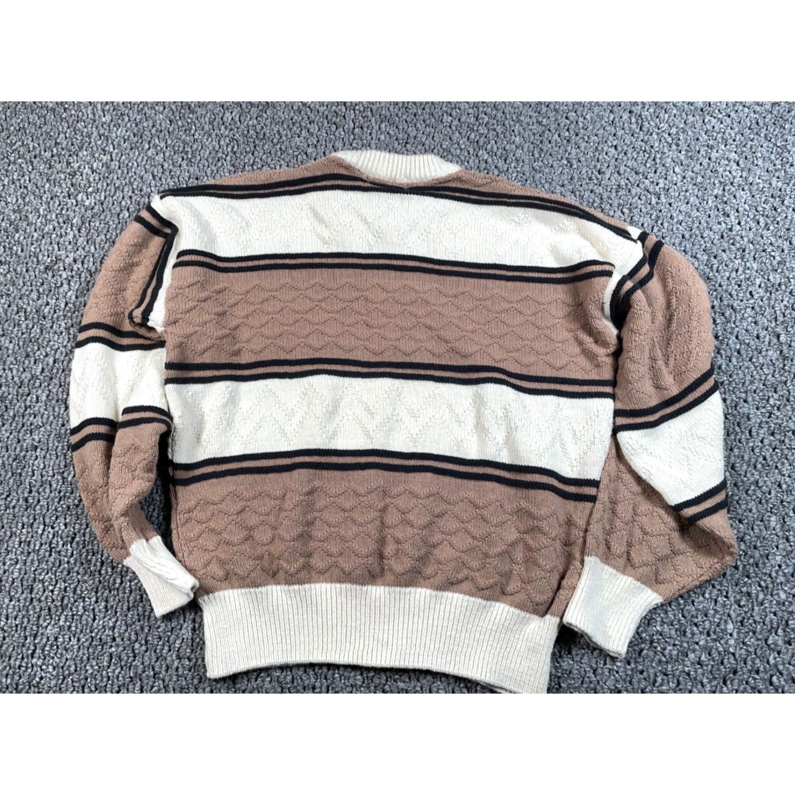 Sears VINTAGE Sears 80s Striped Sweater Adult Large Beige Brown Chunky-Knit Preppy Mens Size US L / EU 52-54 / 3 - 2 Thumbnail