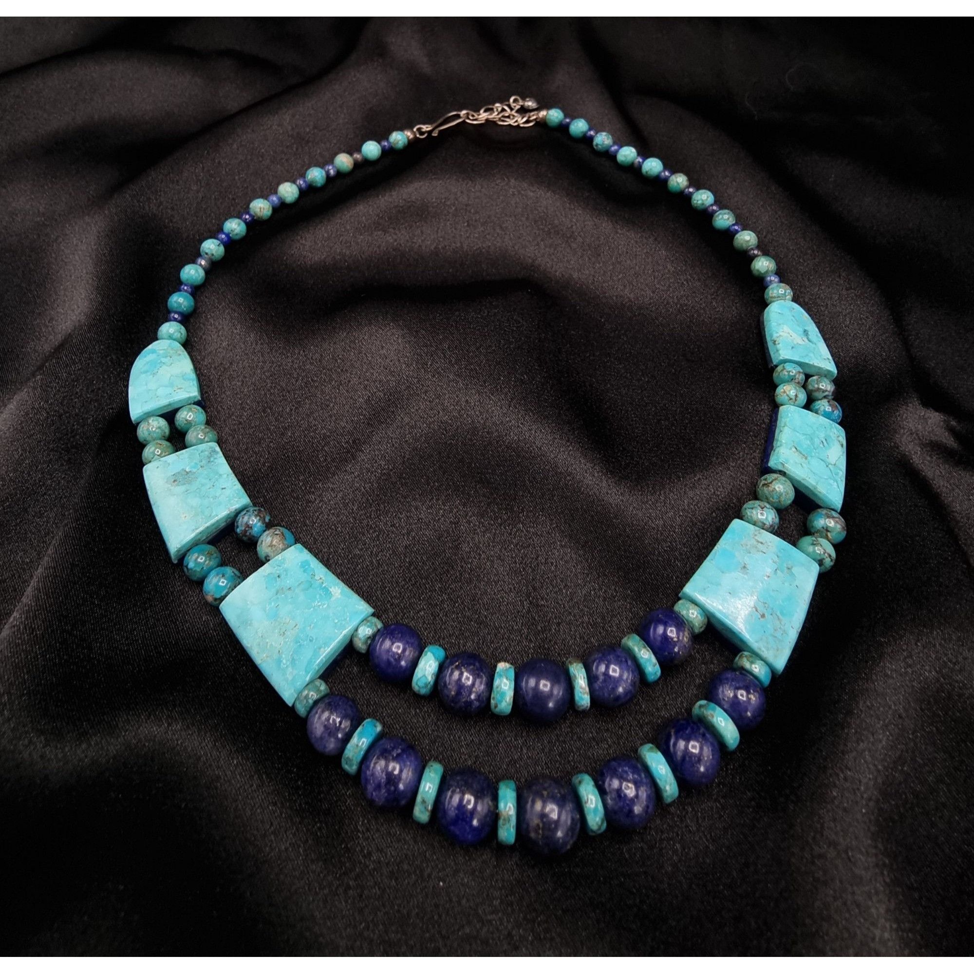 Vintage Turquoise & Lapis Double Sided Necklace Sterling Silver Clas Size ONE SIZE - 3 Thumbnail