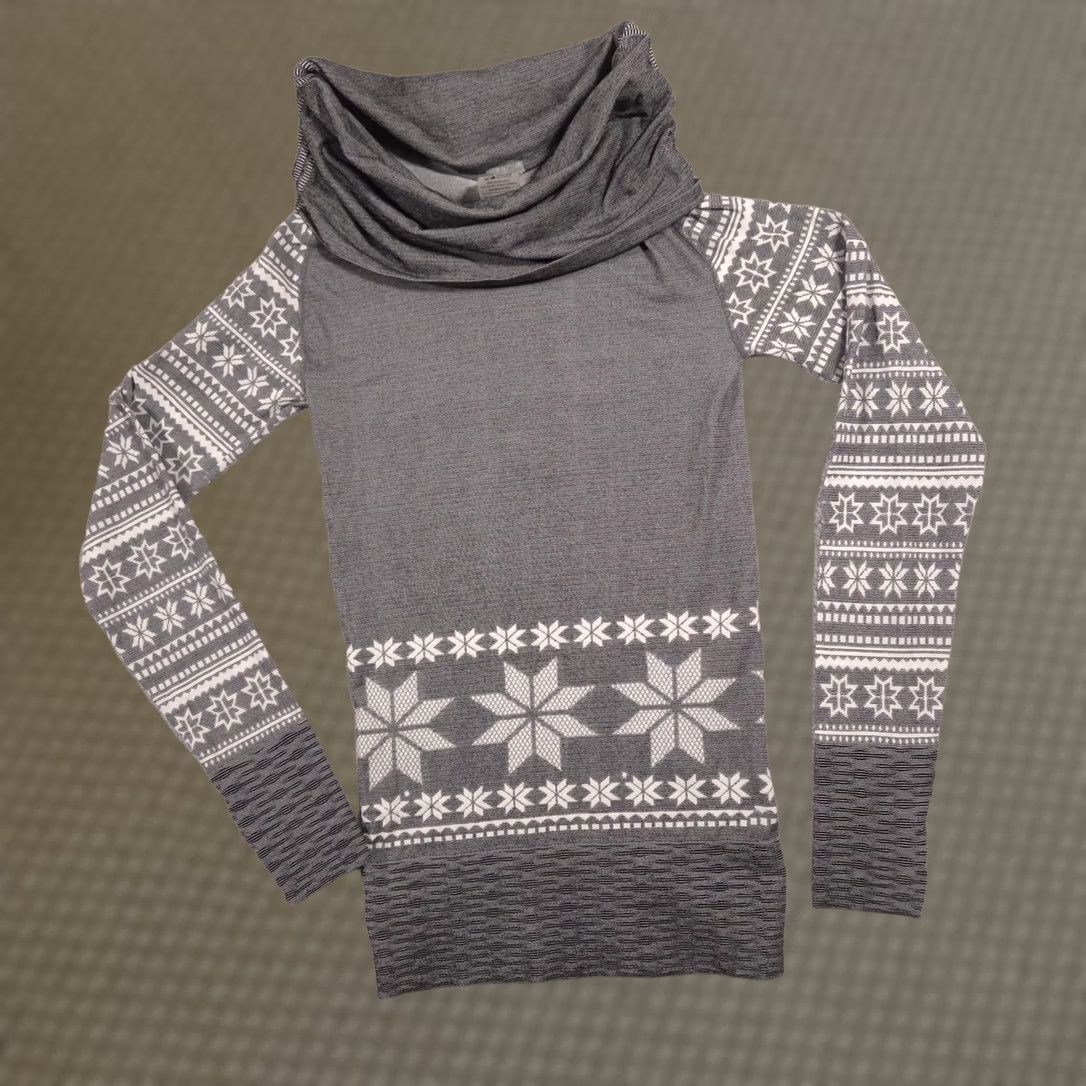 Vintage VINTAGE? Climawear Shirt Womens S Gray Fair Isle Cowl Neck Seamless Thermal Top Size S / US 4 / IT 40 - 1 Thumbnail
