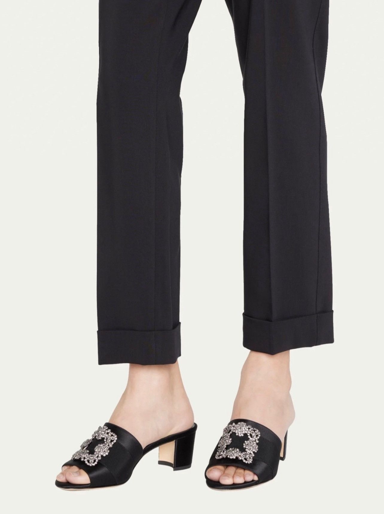 Manolo Blahnik Martanew Embellished Satin Mules size 37.5