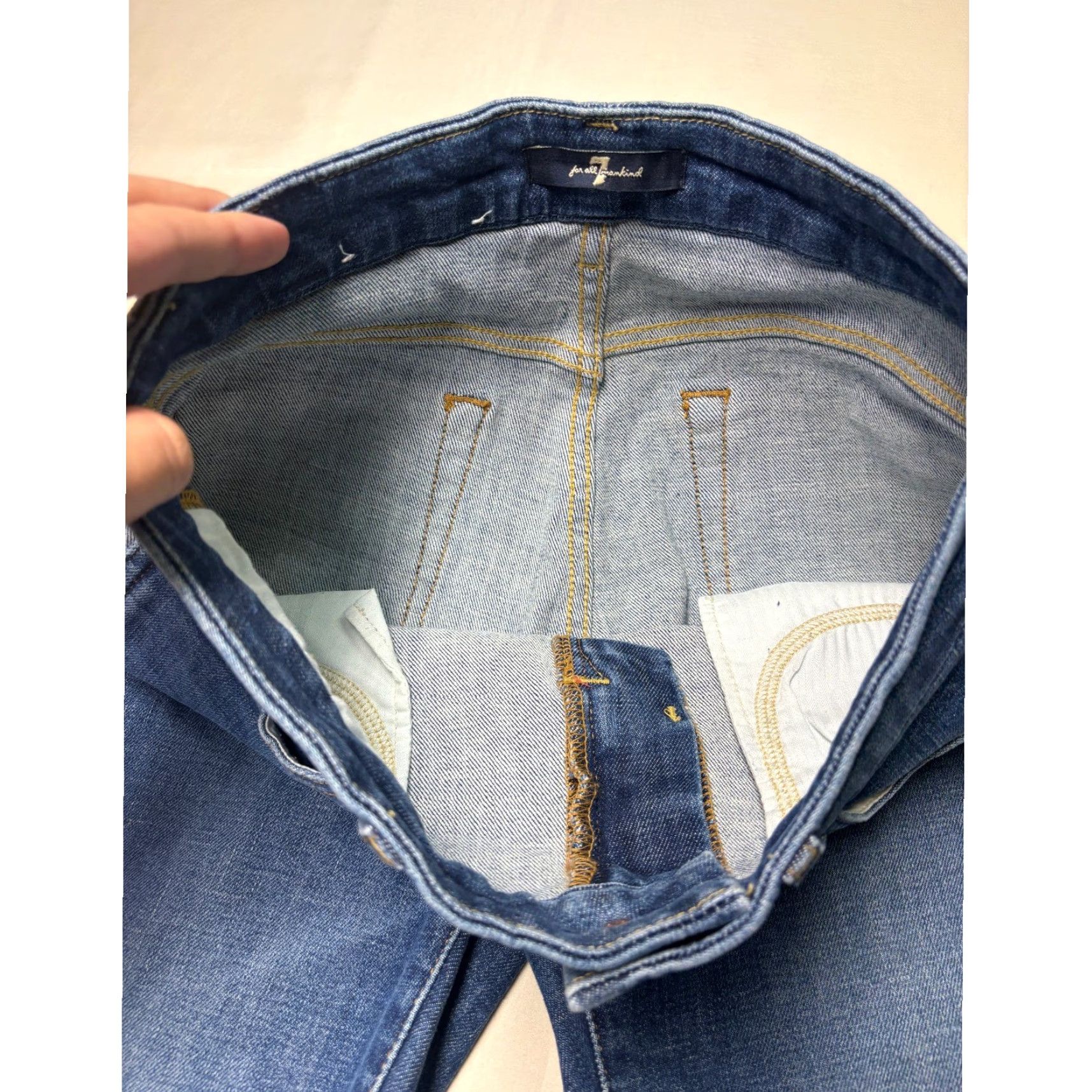 7 For All Mankind 7 For All Mankind Skinny Jeans Blue Medium Wash Side Stripe 27 Inseam 26 Waist Womens 28x27 Crop Raw Hem Size 26" / US 2 / IT 38 - 4 Thumbnail