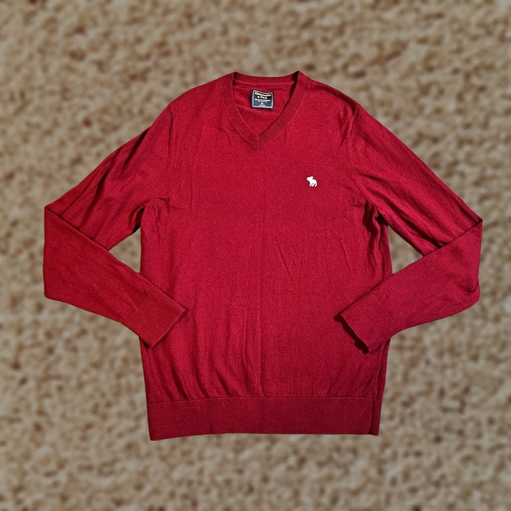 Abercrombie & Fitch Abercrombie & Fitch Sweater Mens XL Red Merino Wool V Neck Long Sleeve Casual Size US XL / EU 56 / 4 - 1 Thumbnail