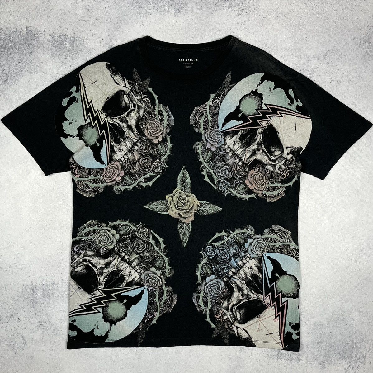 Allsaints Designer AllSaints Orbit Skulls Big Logo Oversize T Shirt Size US M / EU 48-50 / 2 - 2 Thumbnail