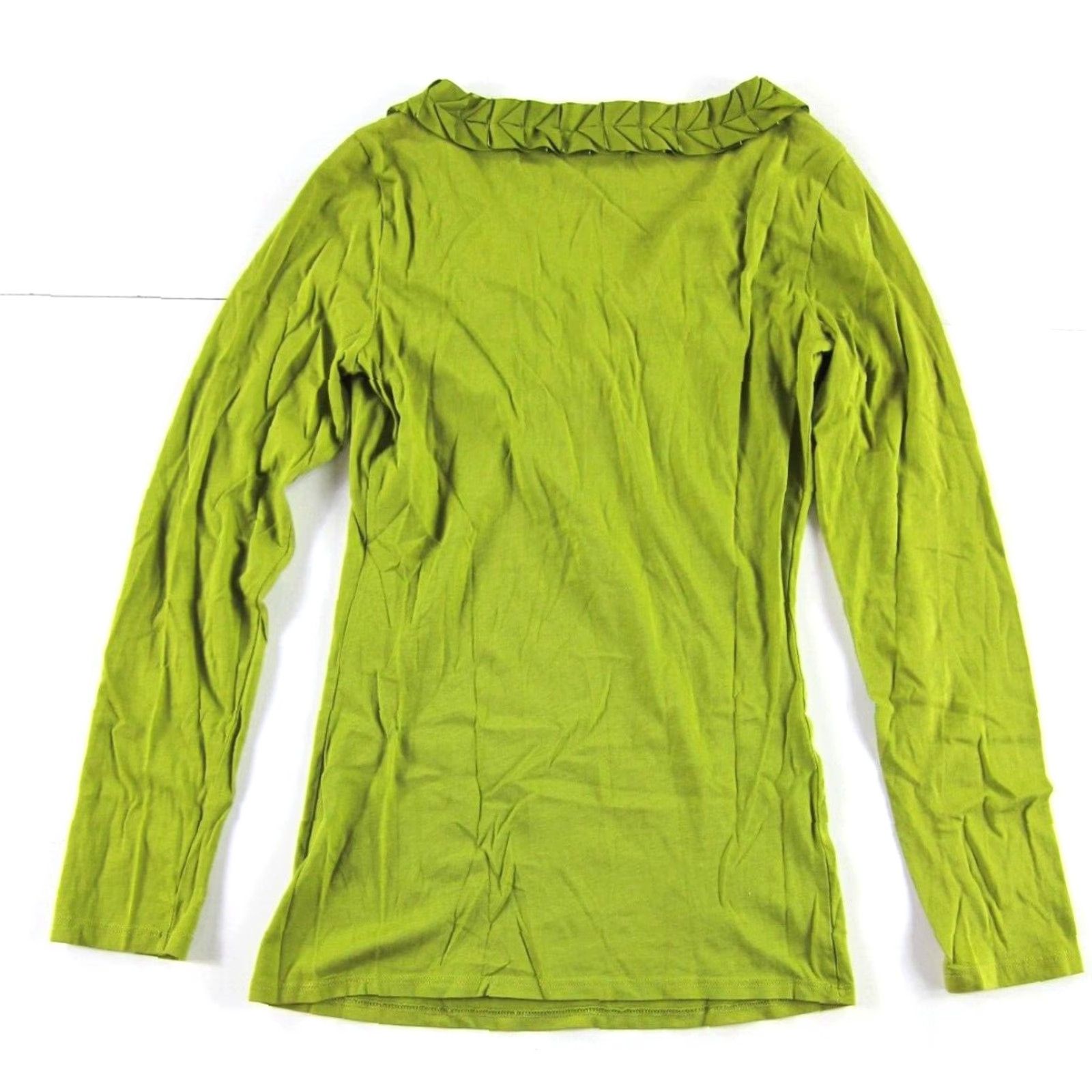Vintage Garnet Hill Lime Green Cotton Long Sleeve Round Neck T-Shirt Blouse XS Size XS / US 0-2 / IT 36-38 - 2 Thumbnail