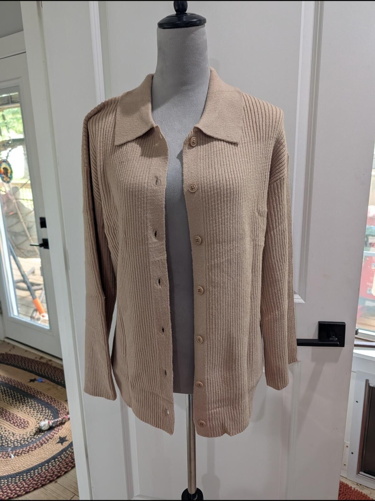 Other Beige Ribbed Button-Front Sweater Cardigan Size M / US 6-8 / IT 42-44 - 2 Thumbnail