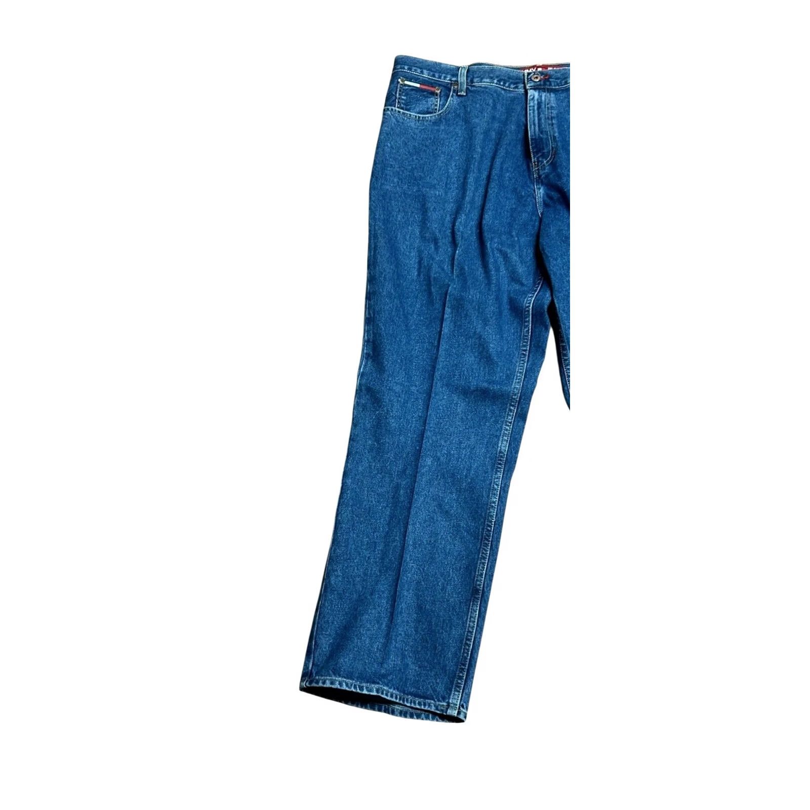 Tommy Hilfiger VINTAGE Tommy Hilfiger Jeans Mens 42 Dark Wash Relaxed Flag 90s Grunge Hip Hop Punk Rock 5-Pocket Denim Blue Jeans Mens Size US 42 / EU 58 - 3 Thumbnail