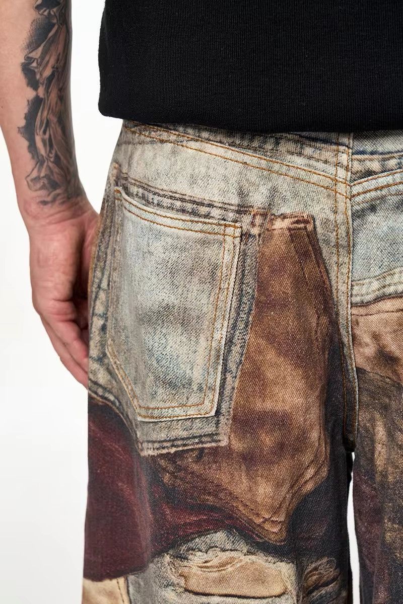 Jean × Vintage Streetwear Design Old Patch Retro Printing Distressed Jeans Size US 35 - 10 Thumbnail