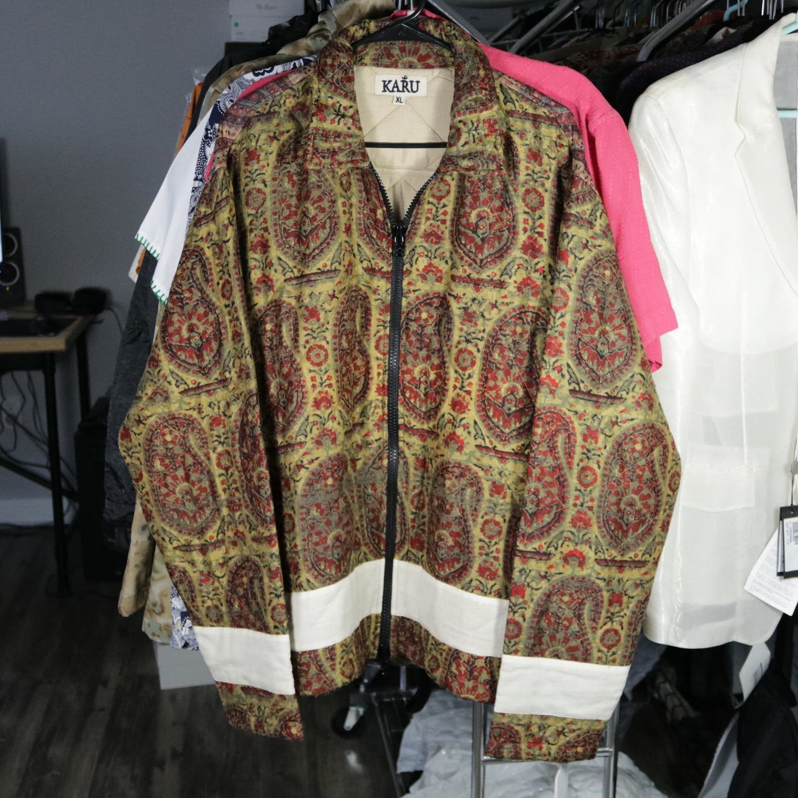 Karu Kartik Research Silk Work Jacket Dye Print XL New
