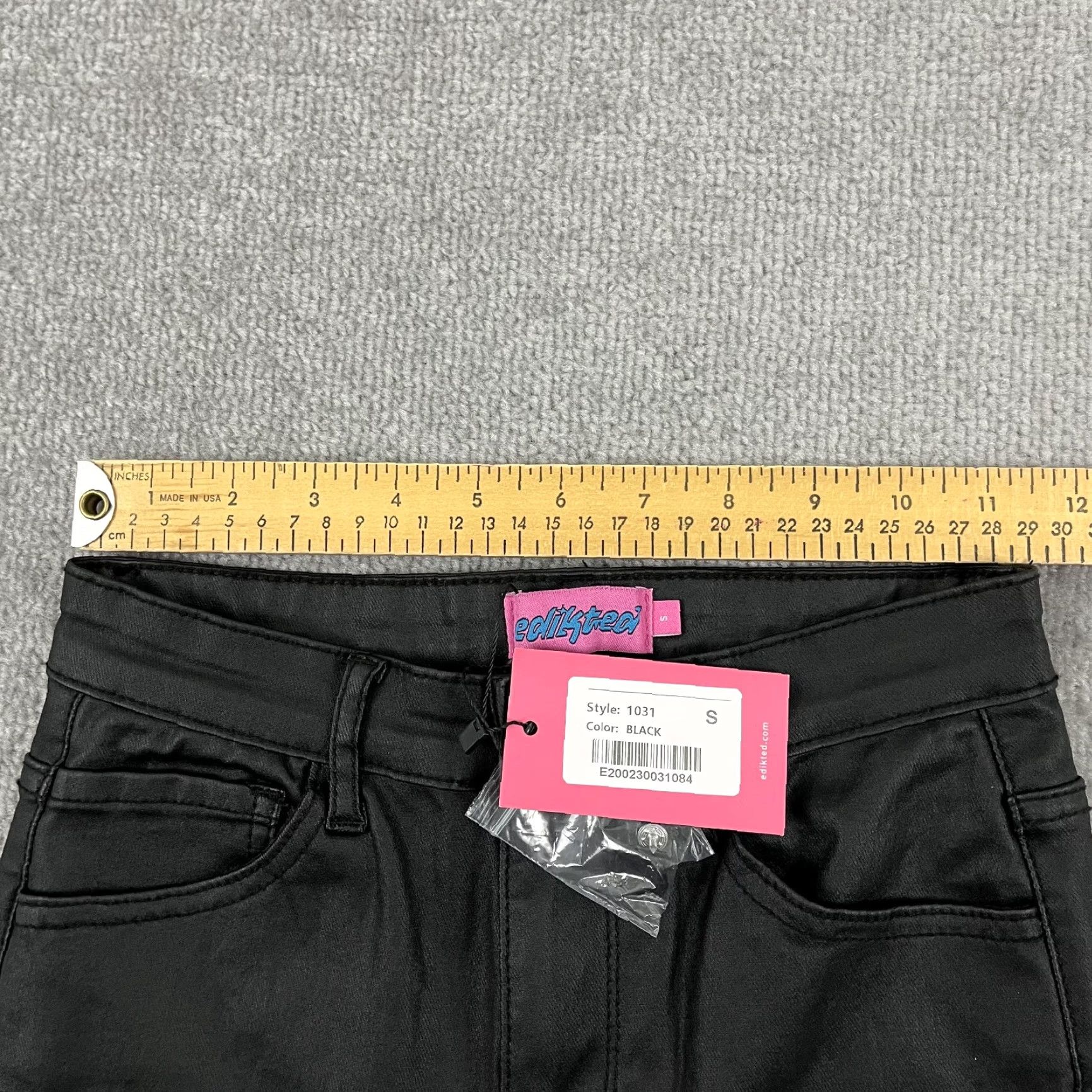 Vintage Edikted Luna Jeans Womens Small 34" Black Faux Leather Flare Stretch Goth NEW Size 28" / US 6 / IT 42 - 3 Thumbnail
