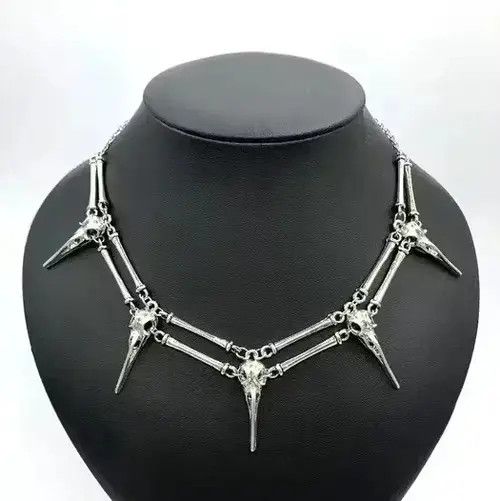 Vintage Bird Skull Necklace Skeleton Goth Punk Jewelry in Silver, Men's