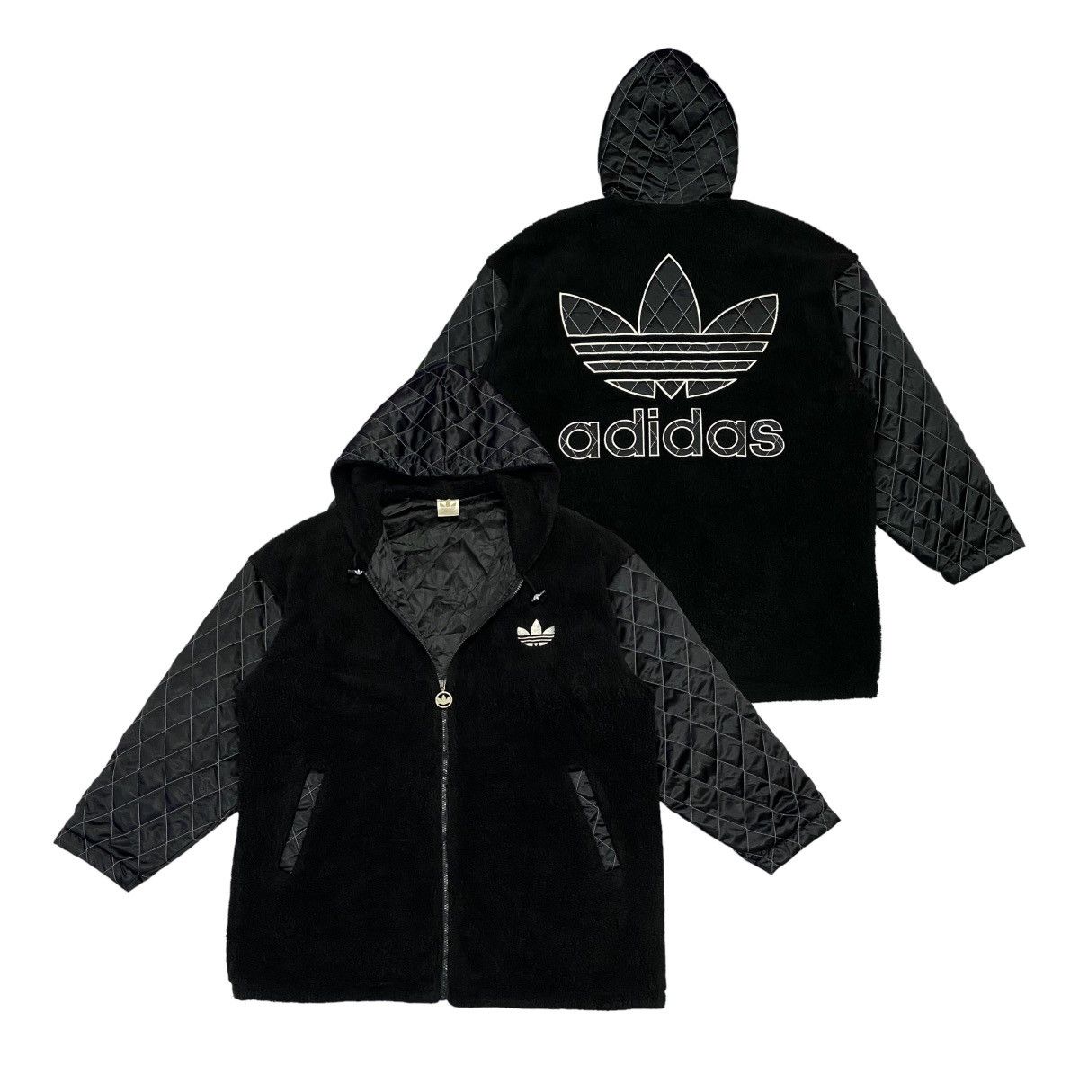 Adidas × Descente × Vintage Vintage 90s Adidas Trefoil Big Logo Pile Fleece Hoodie Size US L / EU 52-54 / 3 - 2 Thumbnail
