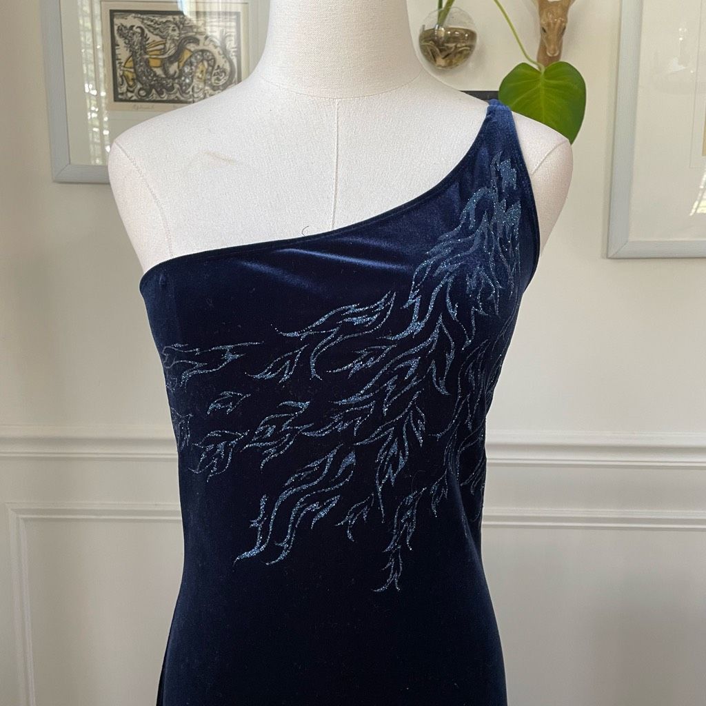 Vintage Vintage 90s Pulse Sapphire Blue Stretchy Velvet One Shoulder |  Grailed