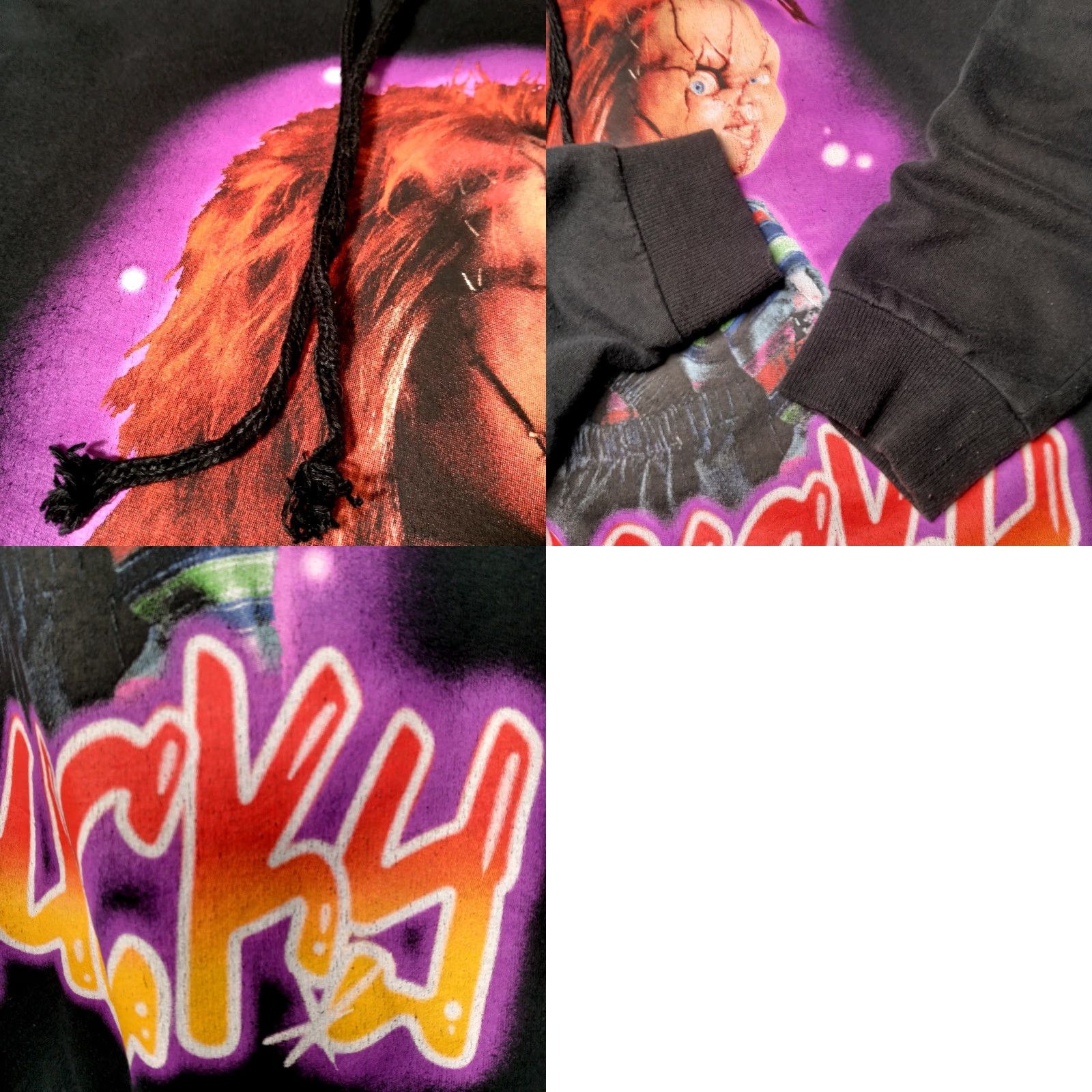 Vintage Chucky Doll Hoodie Men's Medium Black Pullover Hoodie Halloween Horror Graphic Knit Cotton Blend Size US M / EU 48-50 / 2 - 8 Thumbnail
