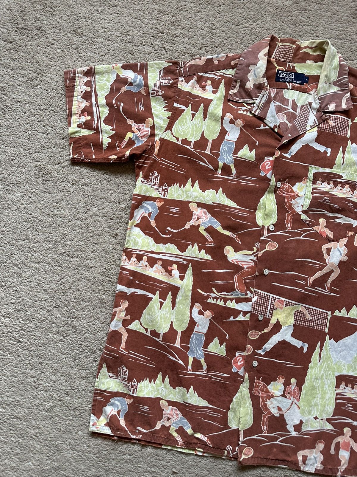 Polo Ralph Lauren 1980s Polo Ralph Laurent Overprint All Sports Hawaiian Shirt Size US L / EU 52-54 / 3 - 3 Thumbnail