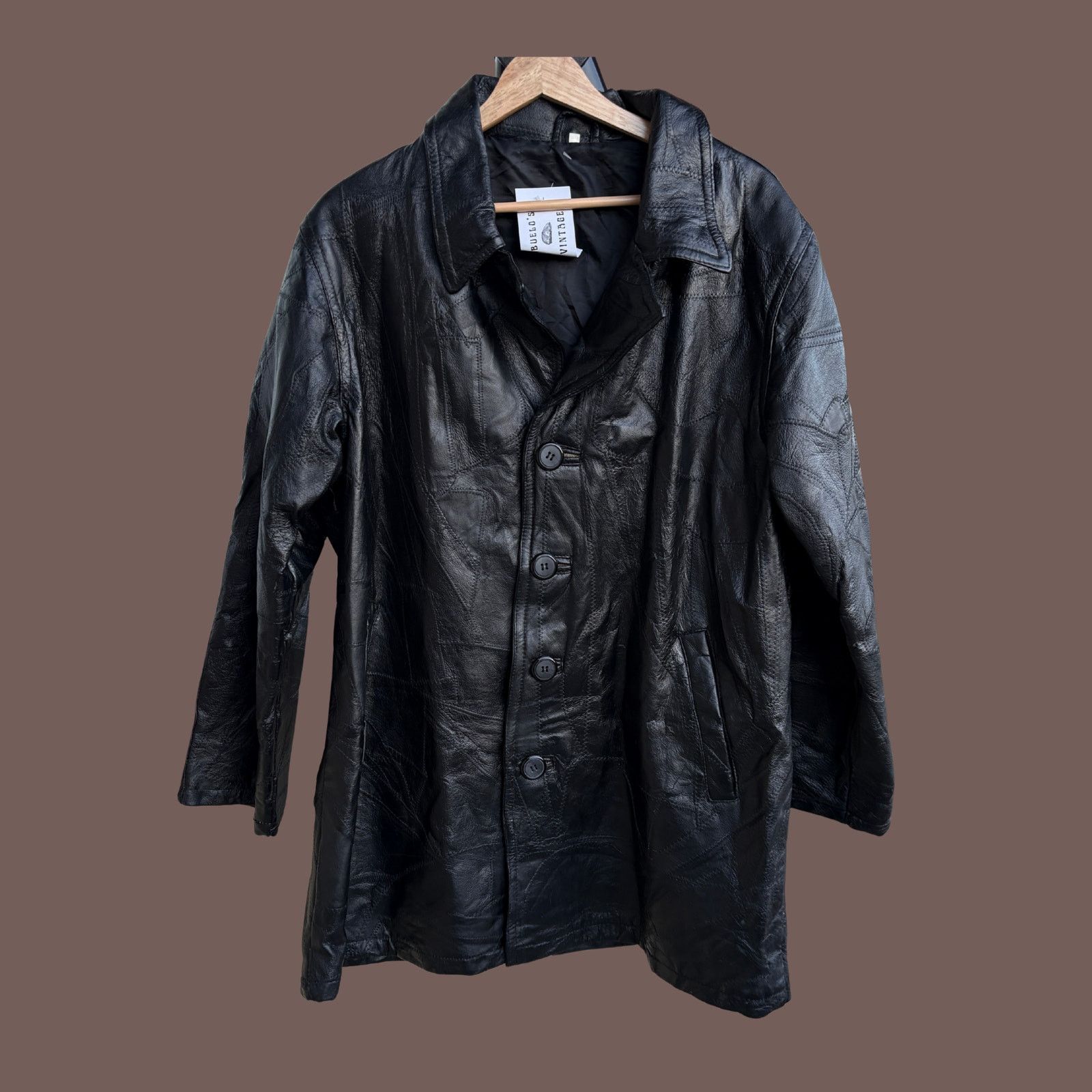 Vintage VTG Leather Jacket | Black Button Front | Minimal 90s Size US L / EU 52-54 / 3 - 1 Thumbnail