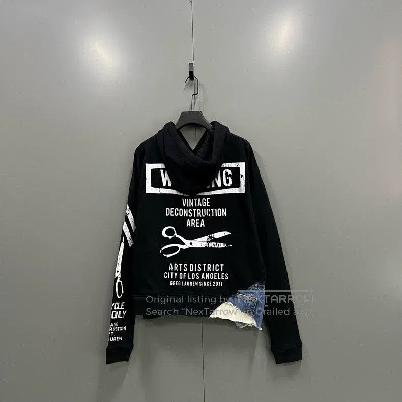Greg Lauren Greg Lauren Fleece Destroyed Denim Patchwork Printed Hoodi Size US S / EU 44-46 / 1 - 2 Thumbnail