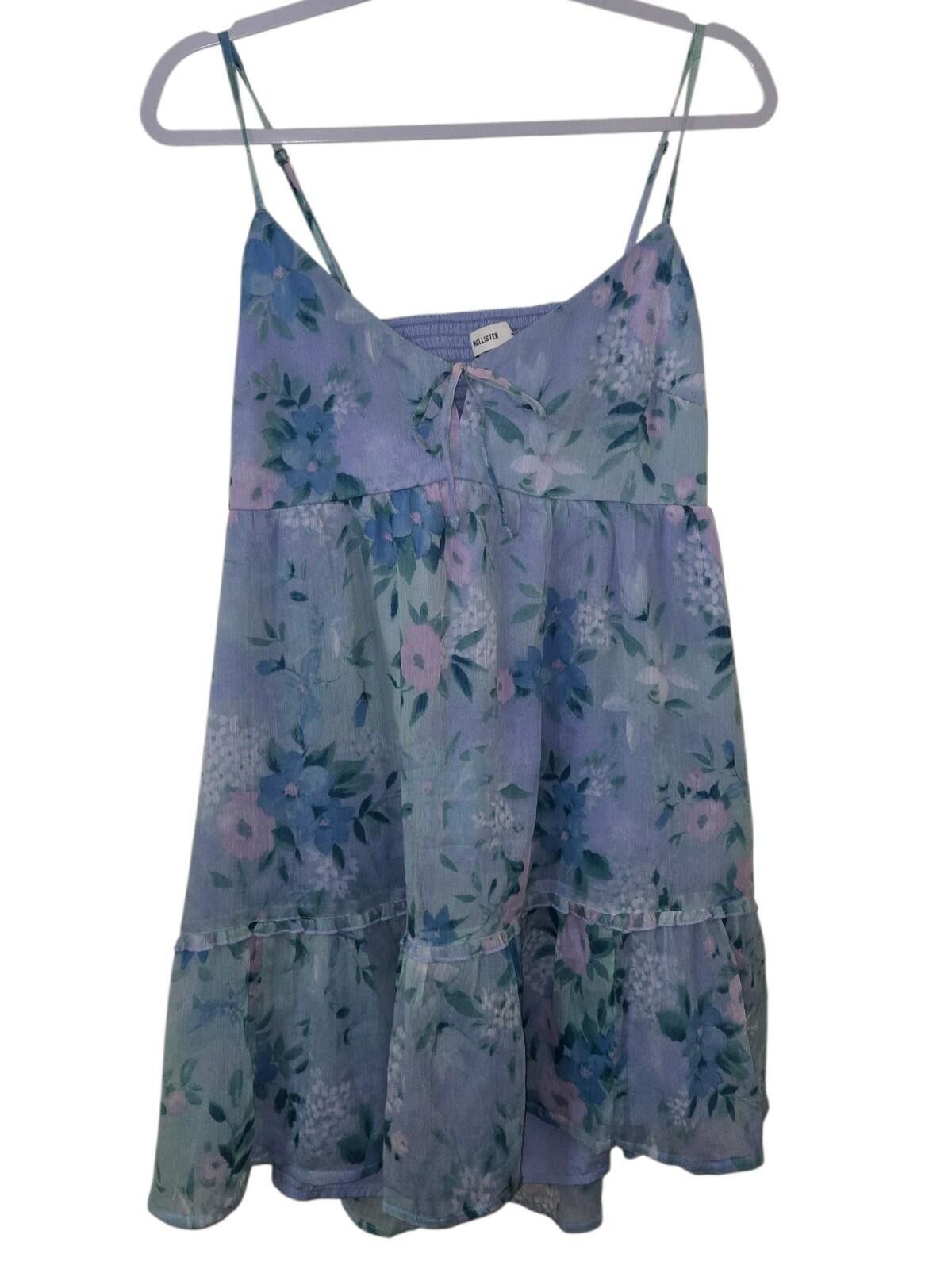 Hollister Hollister Floral Babydoll Dress Blue Purple Chiffon Tiered Size L / US 10 / IT 46 - 1 Thumbnail