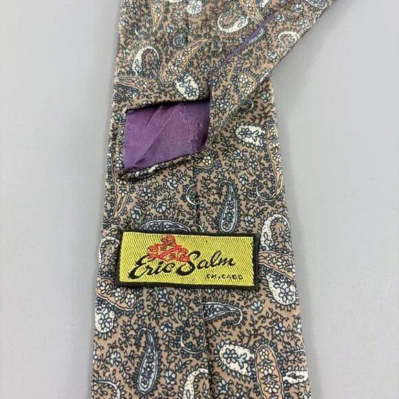 Oleg Cassini 70's Oleg Cassini Tan / White Paisley Men's Tie 3 1/4" x 59" Size ONE SIZE - 3 Thumbnail