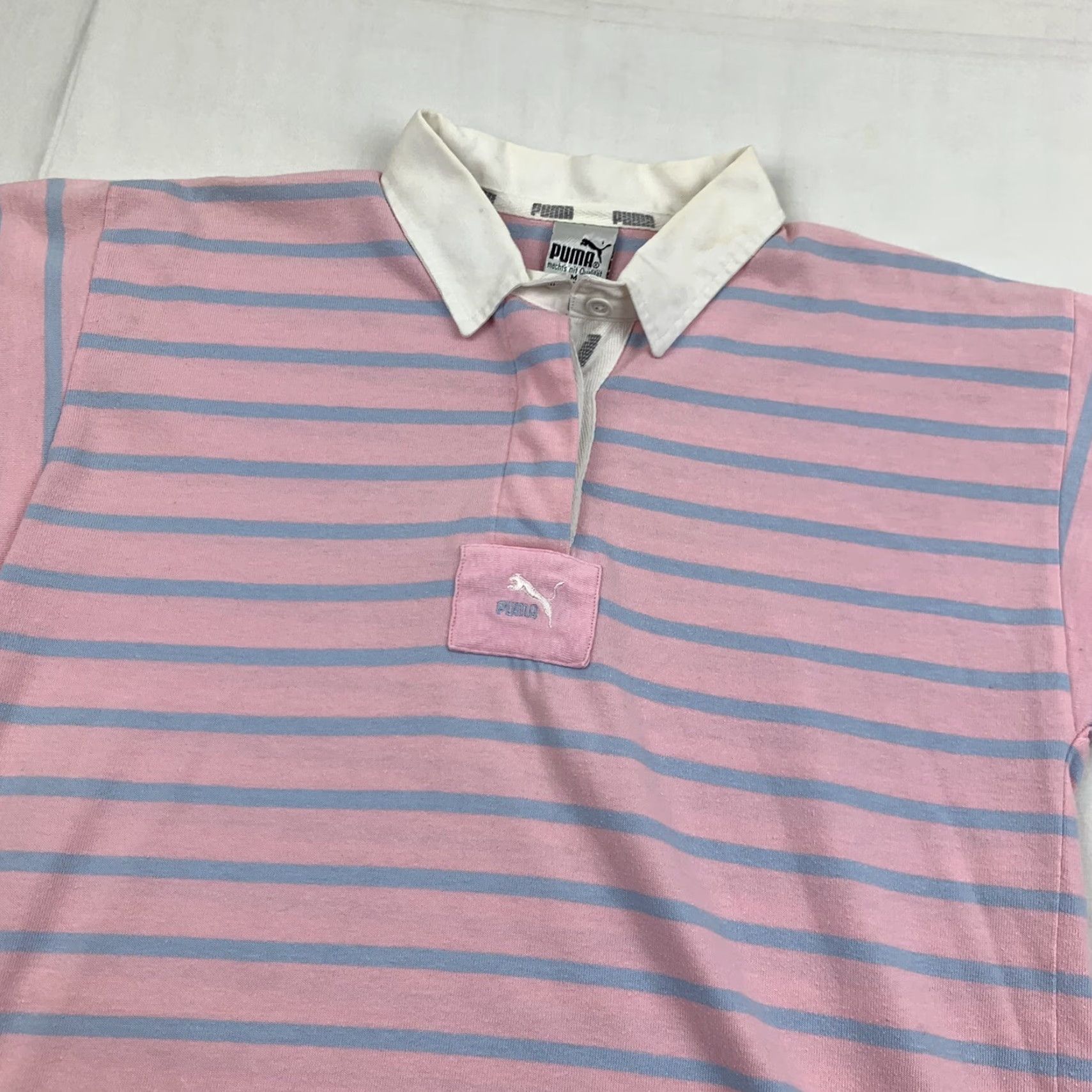 Puma VINTAGE Puma Polo Shirt Adult M Pink Stripes Collared Shirt Sports 80s 90s Mens Size US M / EU 48-50 / 2 - 2 Thumbnail