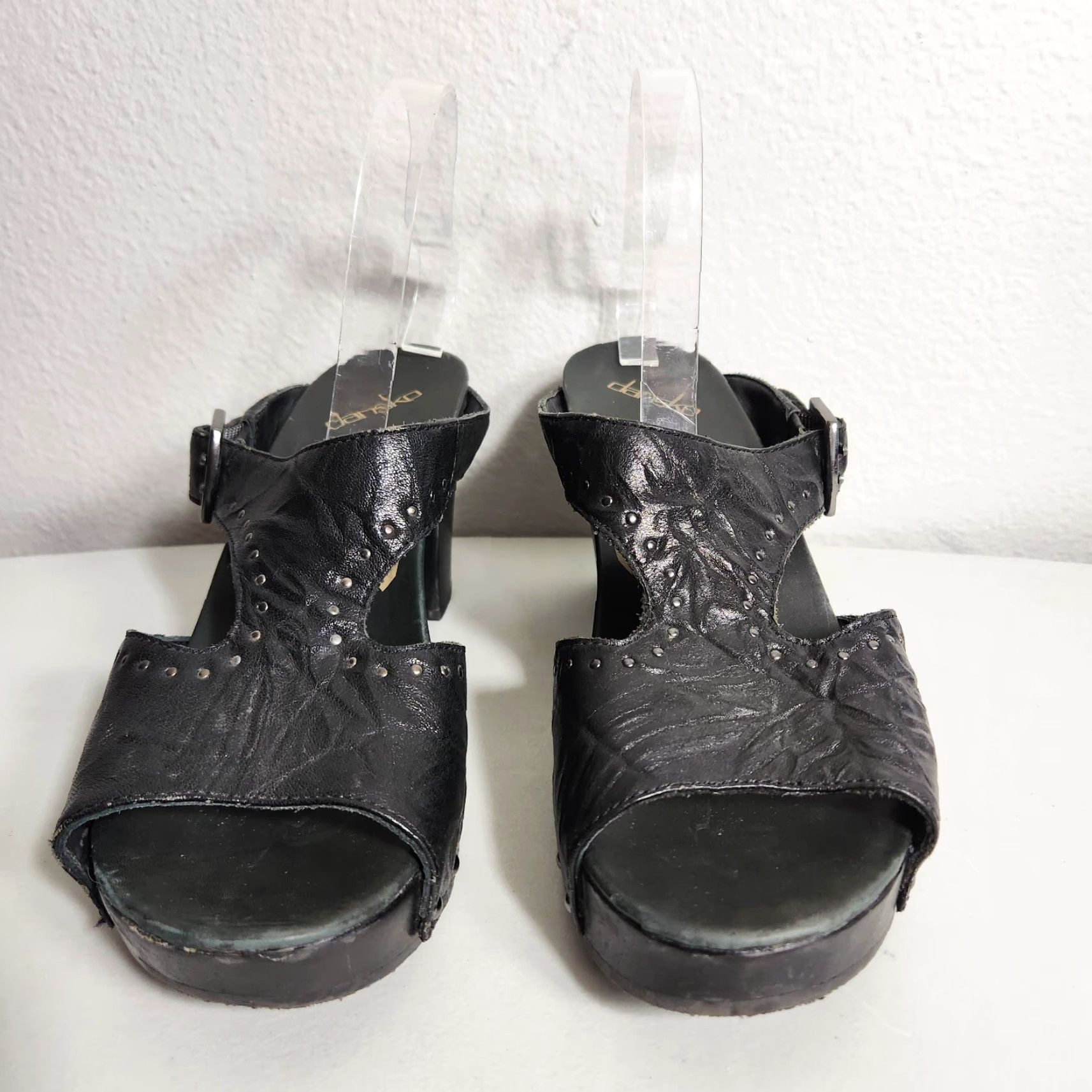 Dansko Dansko Sandal Womens Leather Studded Wooden Heel Platform Slip-On Buckle Strap Open Toe 42 EU/10.5 US Black Womens Size US 11 / IT 41 - 5 Thumbnail