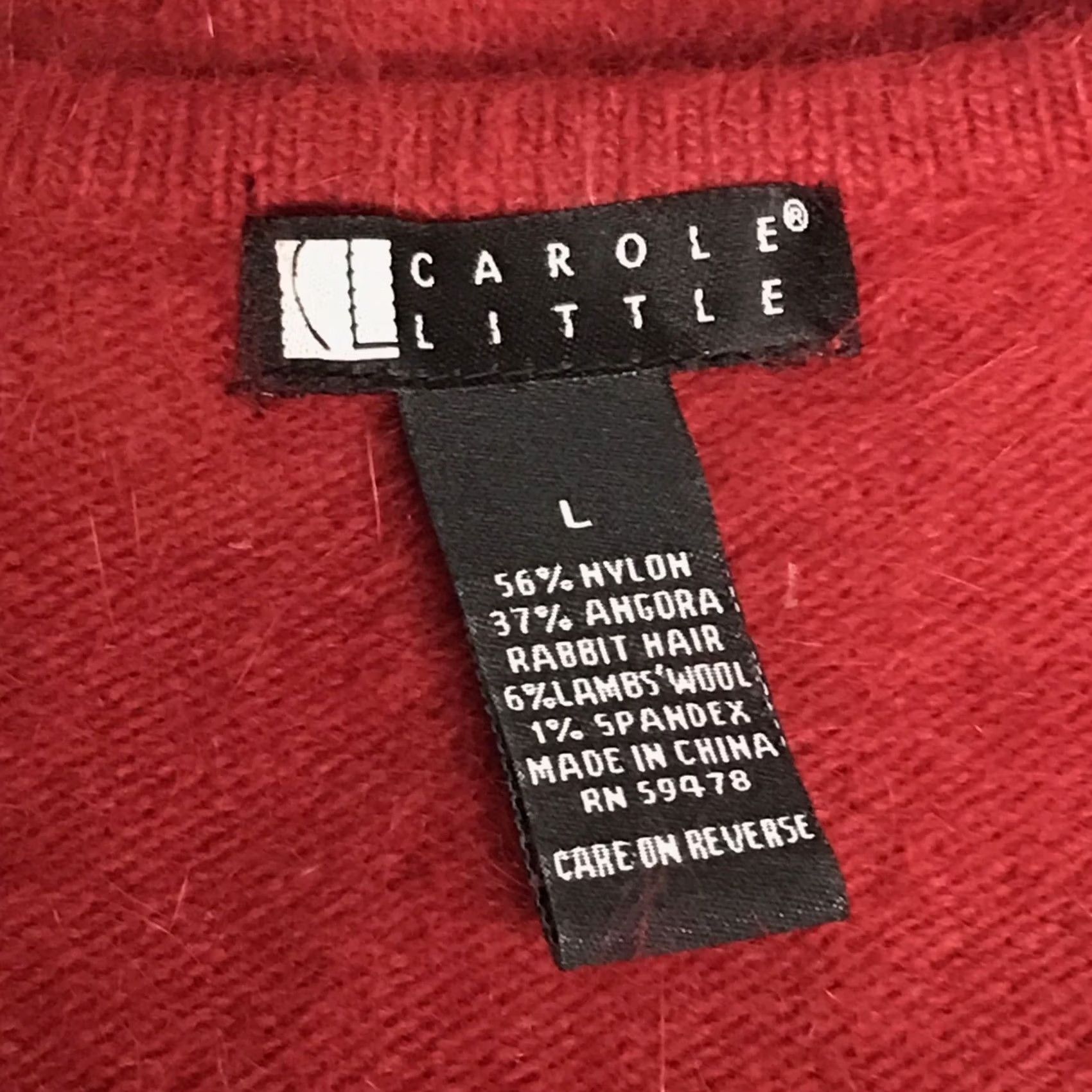 Vintage Carole Little Women Red Angora Rabbit Hair Lambs Wool Blend V-Neck Sweater L Women Pullover Long Sleeve Textured Knit Vintage No Size L / US 10 / IT 46 - 2 Thumbnail