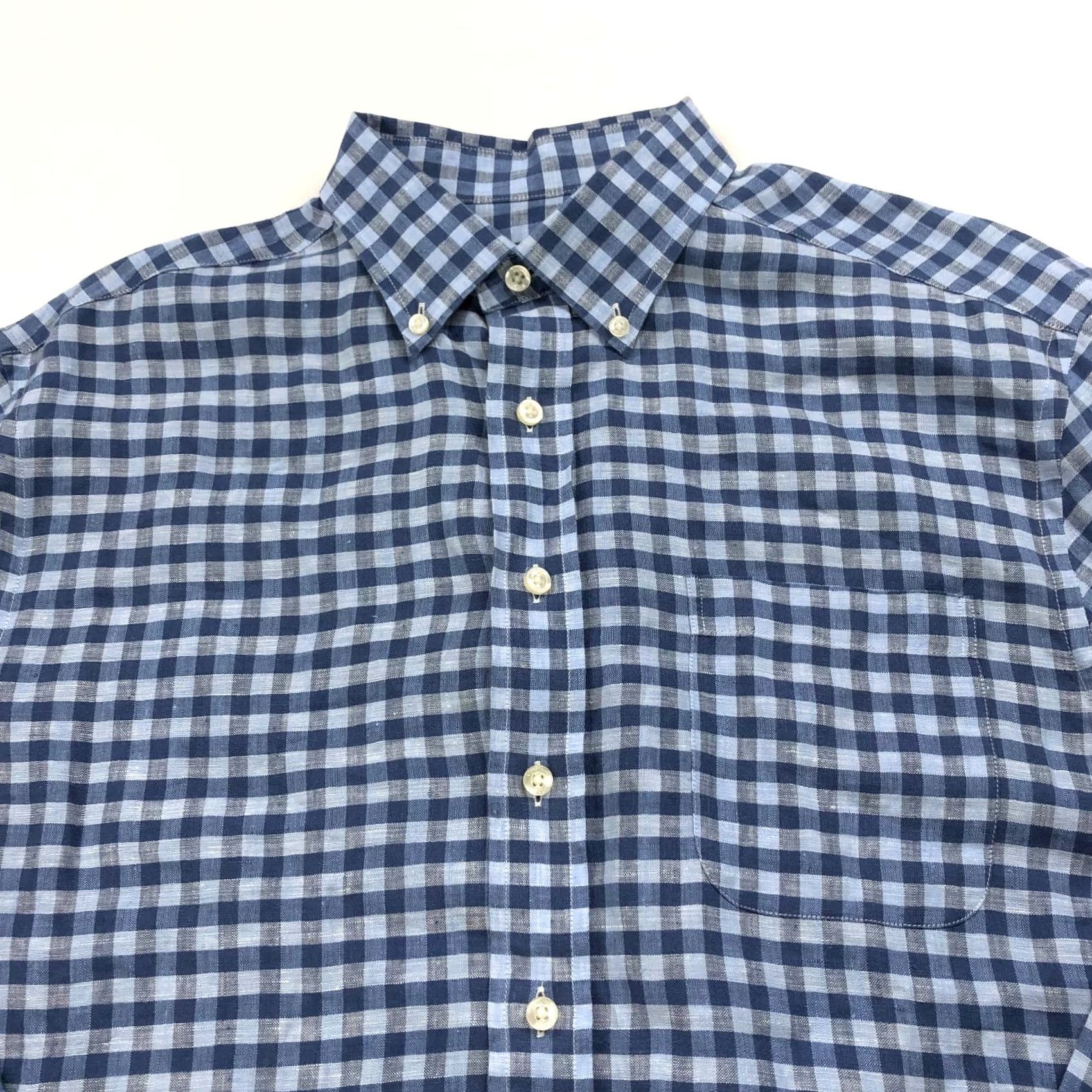 Vineyard Vines VINEYARD VINES Classic Fit MURRAY Large 17/36 Linen LS Check Shirt Blue MINT Size US L / EU 52-54 / 3 - 2 Thumbnail