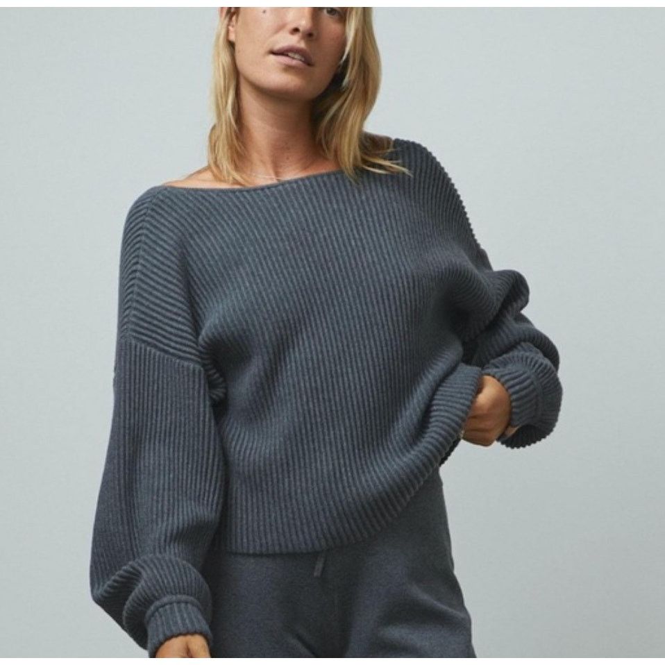 image of Lunya Reversible Silk Cotton Pullover Sweater in Grey, Women's (Size Small)